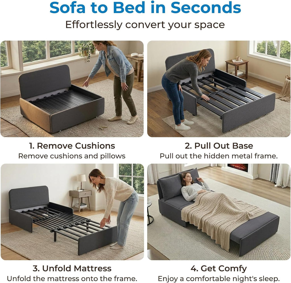 Mjkone 43' W Twin Size Pull Out Sofa Bed Chair with 2 Pillows, 2 in 1 Armless Sleeper Sofa Pull Out Couch Bed, Convertible Linen Sofas Sleeper Chair Bed for Living Room Apartment Office, Dark Gray