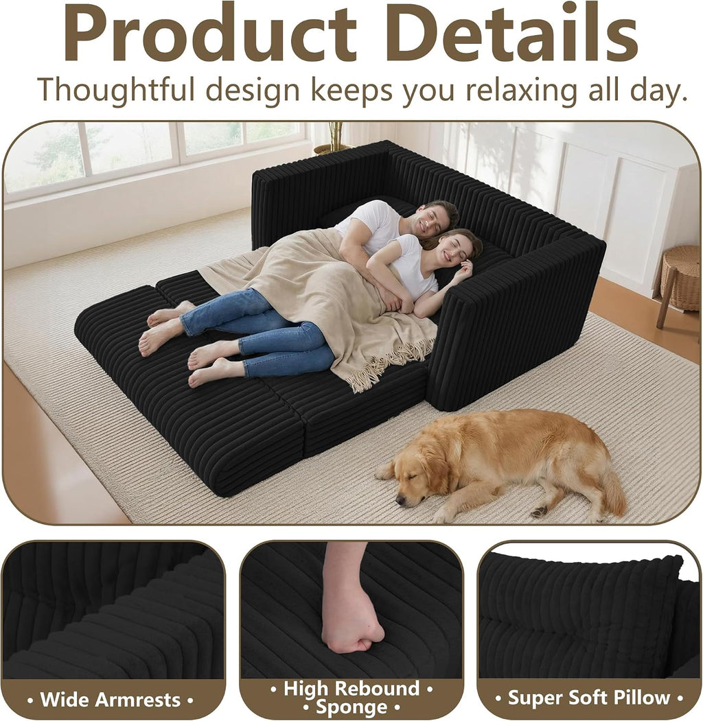HABUTWAY Folding Sofa Bed, 2 in 1 Convertible Sleeper Chair with Pillow, Portable Fold Out Chair Bed with Armrest, Comfy Floor Couch, Lazy Sofa for Living Room Bedroom Dorm Home Office, Black