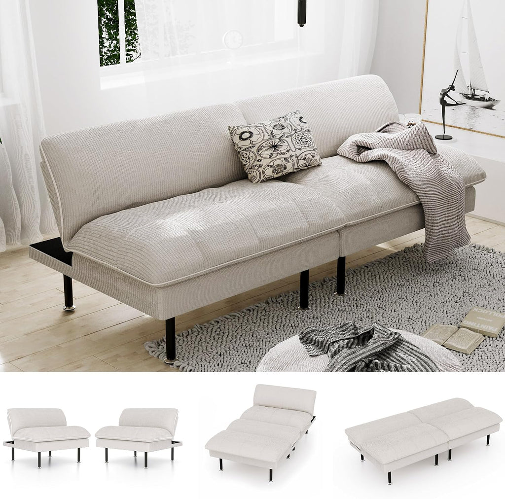 Ribilake 70' Futon Sofa Bed, 4 in 1 Multi-Function Couch Sleeper with Adjustable Backrest, Modern Convertible Futon, Recliner Small Loveseat for Living Room, Dorm, Beige