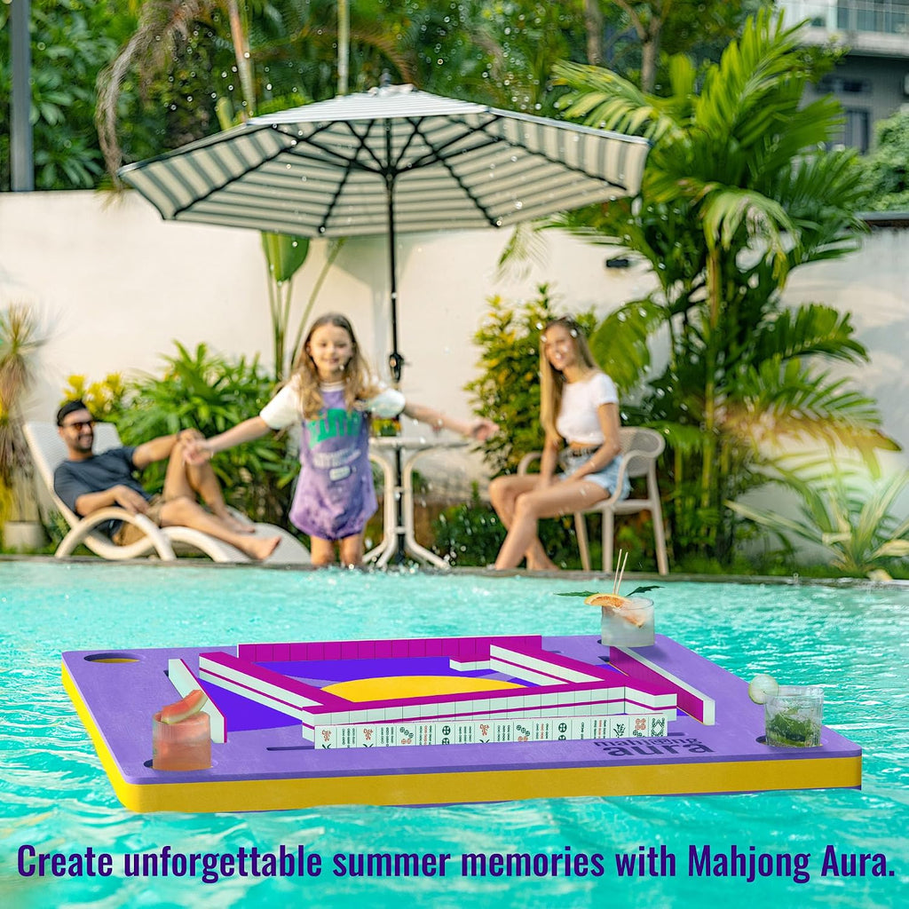 Floating Mahjong Table for Pool - Swimming Pool and Hot Tub Float Board for Card Games, Scrabble, Dominoes, Poker - Adults Pools Game Tray for Water and Lake - Domino Floater (Purple)