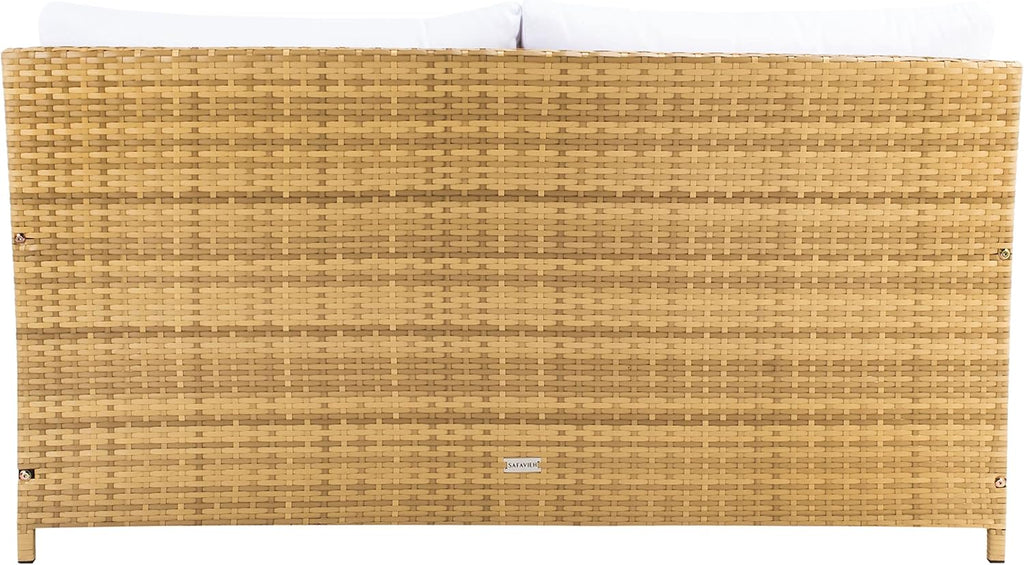 SAFAVIEH Outdoor - Cadeo Daybed - Natural & White - Steel Frame with Cushion - Deep-Seat Resort Design with Pillows - Ideal for Patio, Deck, Poolside, Backyard (PAT7500D)