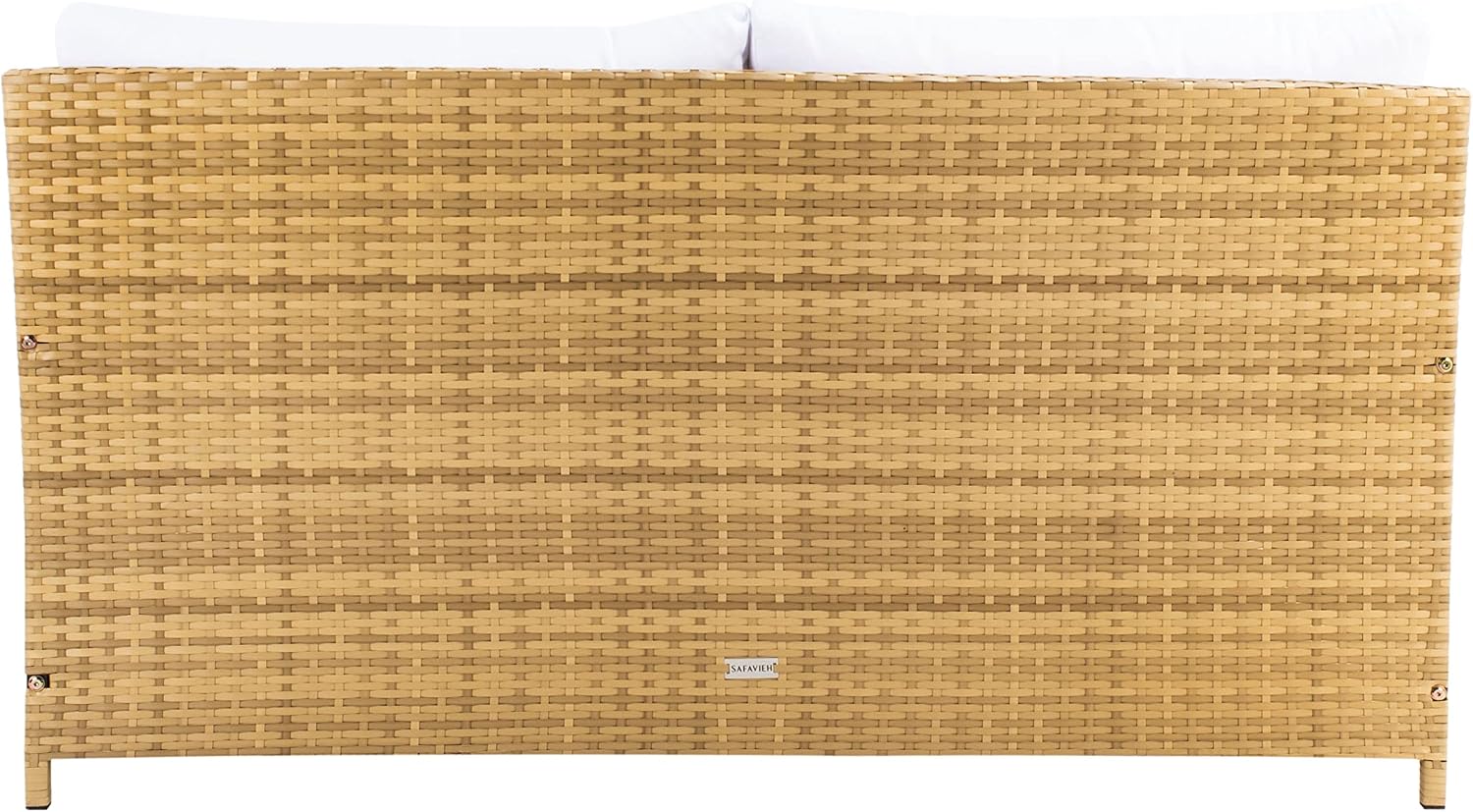 SAFAVIEH Outdoor - Cadeo Daybed - Natural & White - Steel Frame with Cushion - Deep-Seat Resort Design with Pillows - Ideal for Patio, Deck, Poolside, Backyard (PAT7500D)