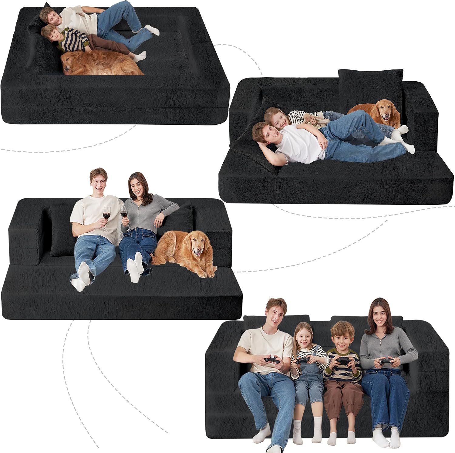 Futon Sofa Bed with Pillow, 3-in-1 Sleeper Sofa Bed with Removable Cover, Convertible Floor Sofa Bed, No Assembly Boneless Couch for Living Room, Bedroom