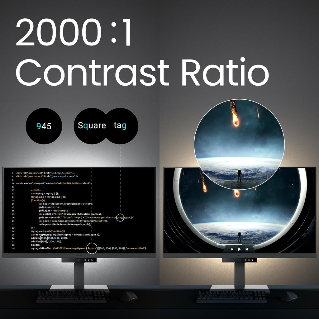 BenQ RD320U 32' 4K 3840x2160 Programming Monitor 2000:1 Contrast Ratio Nano Matte Panel, 90W USB-C, Coding Modes, Night Hours Protection, Ergonomic Design, and Eye-Care Technology (Renewed)