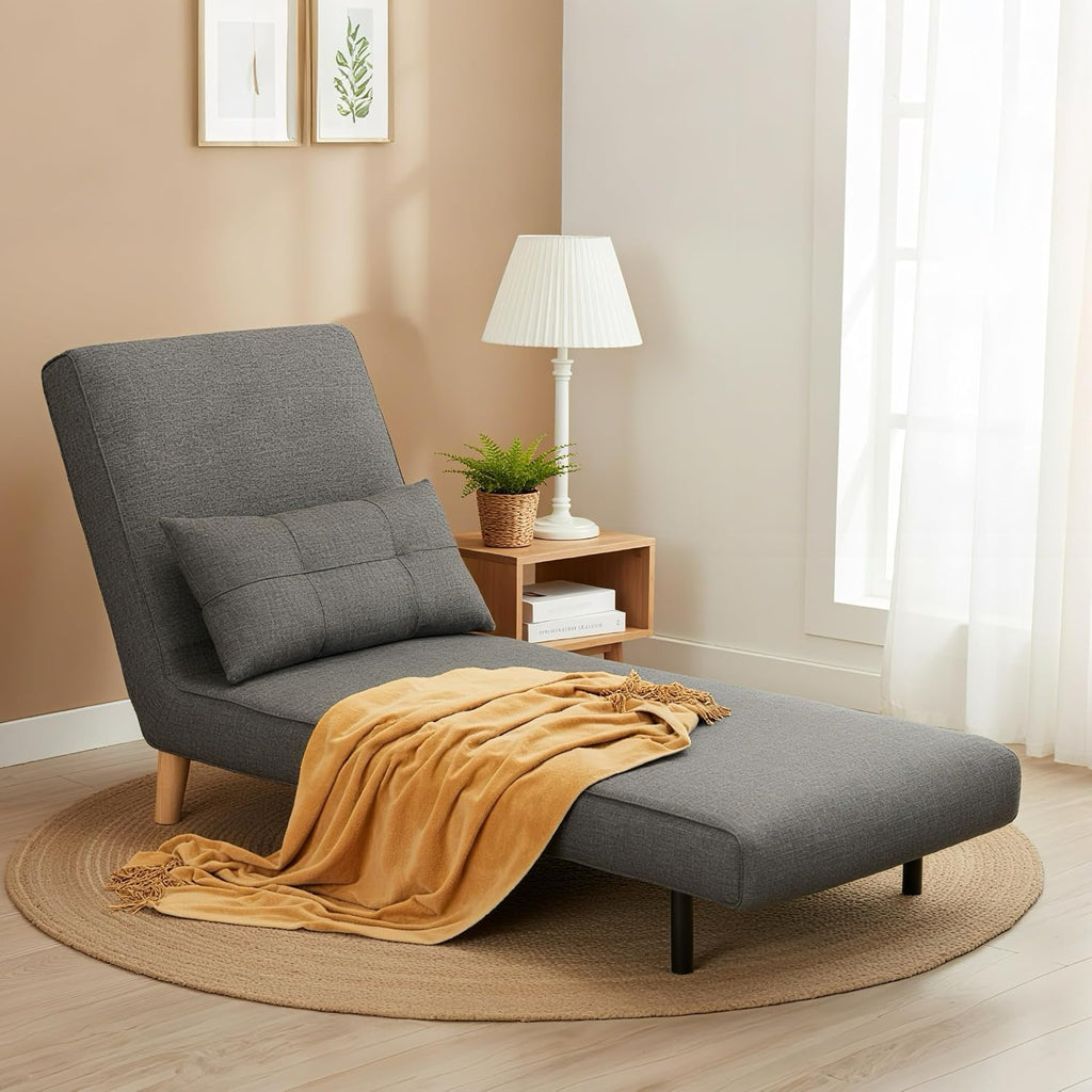 Ahomly Convertible Sleeper Chair, 3 in 1 Chair Bed, Futon for Adults with 6 Angle Adjustable Backrest, Single Sofa Bed for Living Room/Apartment/Office, Dark Gray