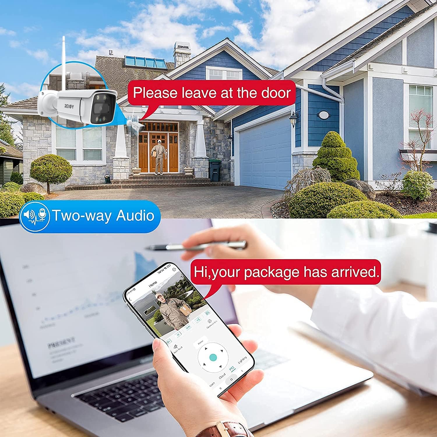 REIGY 3MP WiFi Security Camera System with Floodlight Without Hard Drive, 2K Outdoor Home Surveillance Set 8CH 5MP NVR + 4X 1296P IP Cam, 2-Way Audio Remote View Color Night Vision Motion Detection
