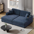 86.5' Oversized Double Chaise Lounge Indoor Corduroy Upholstered Sofa Bed , Deep Seat Lounger Loveseat Recliner Daybed with Dual USB Ports , Two Cup Holders and Throw Pillows for Living Room Bedroom