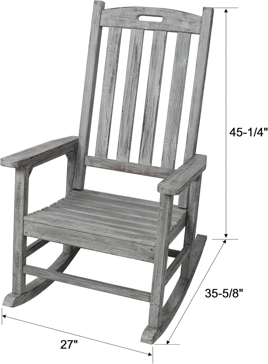 Oversized Wooden Rocking Chair for Porch & Patio 330lbs Capacity Wood Rocker with Wide Seat High Backrest & Armrests Outdoor Indoor Chair for Garden, Balcony, Living Room, Grey