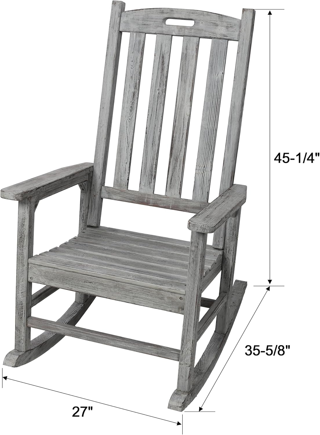 Oversized Wooden Rocking Chair for Porch & Patio 330lbs Capacity Wood Rocker with Wide Seat High Backrest & Armrests Outdoor Indoor Chair for Garden, Balcony, Living Room, Grey