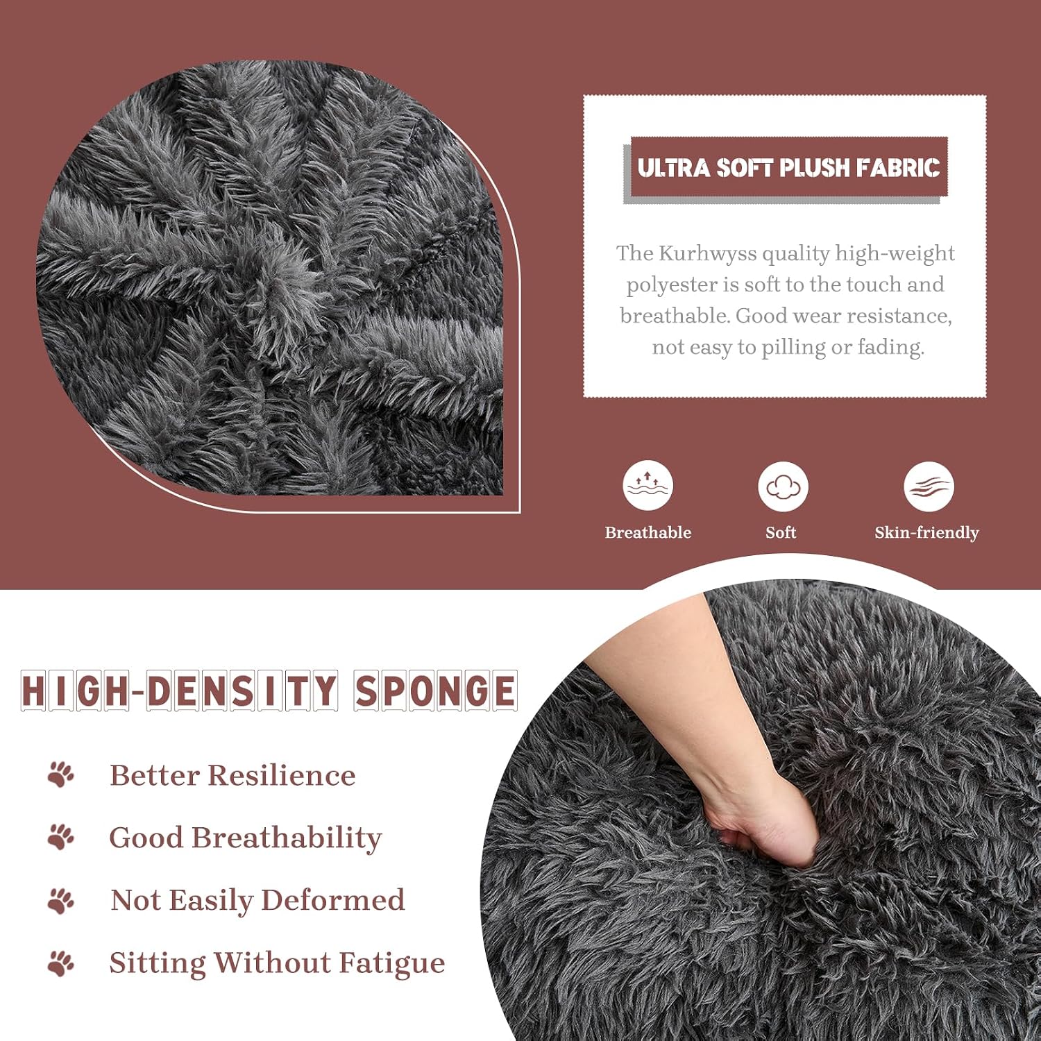 Upholstered Human Dog Bed for Adult & Pets, Convertible Lazy Sofa Bed with 5 Adjustable Position, Comfy Tatami Bean Bag Lounge Chair with a Soft Pillow for Bedroom Living Room (Dark Gray Fluffy)