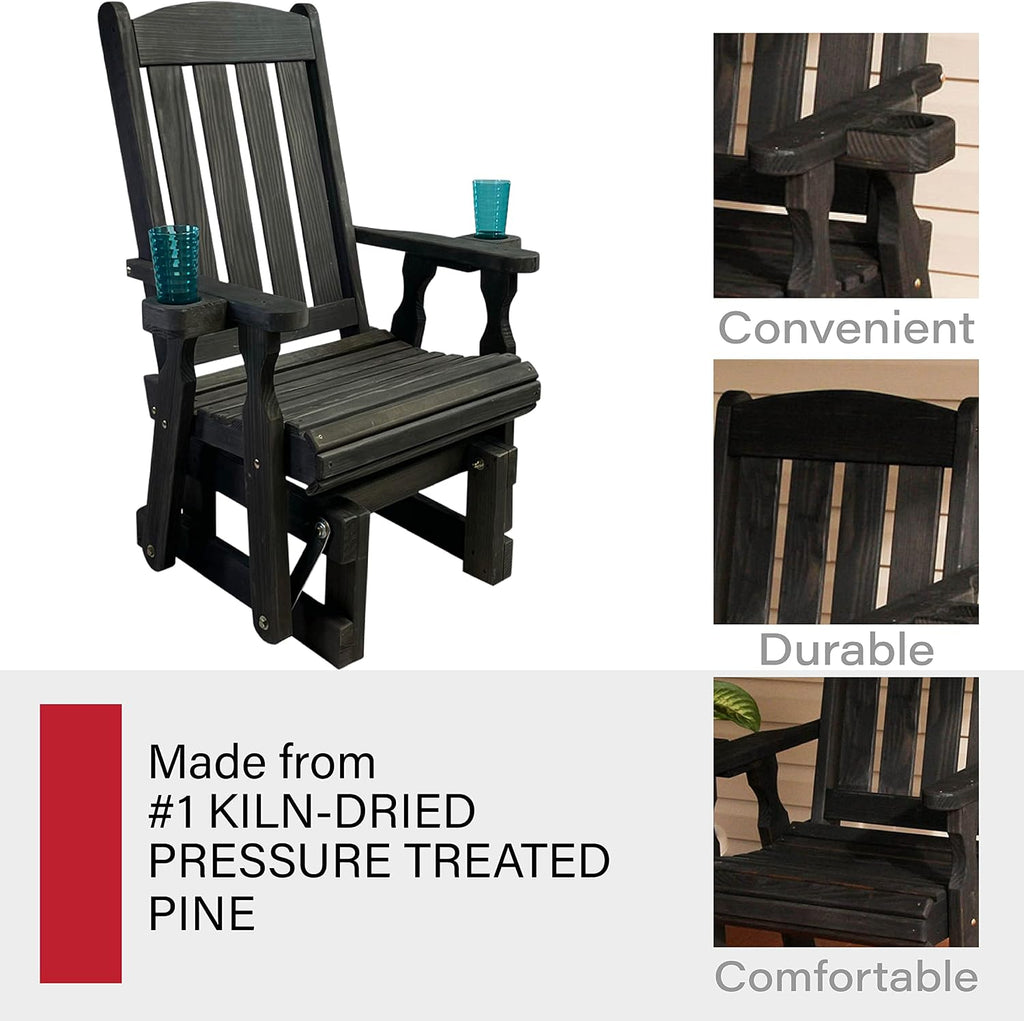 Amish Casual Heavy Duty 600 Lb Mission High Back Treated Glider Chair with Cupholders (Semi-Solid Black Stain)