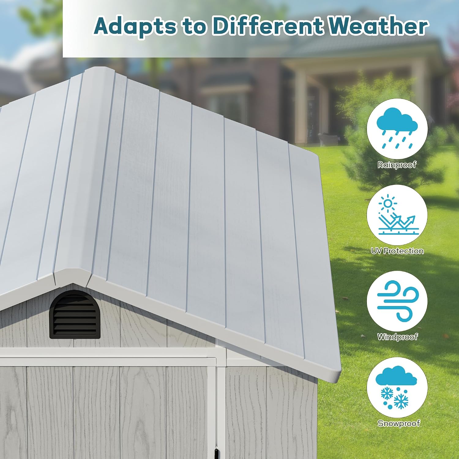 Greesum 4x6FT Plastic Storage Shed with Floor, Resin Outdoor Storaged Sheds with Lockable Door, All Weather Tool Shed with Window and Vent, Easy Assembly for Garden, Backyard, Patio, Light Gray