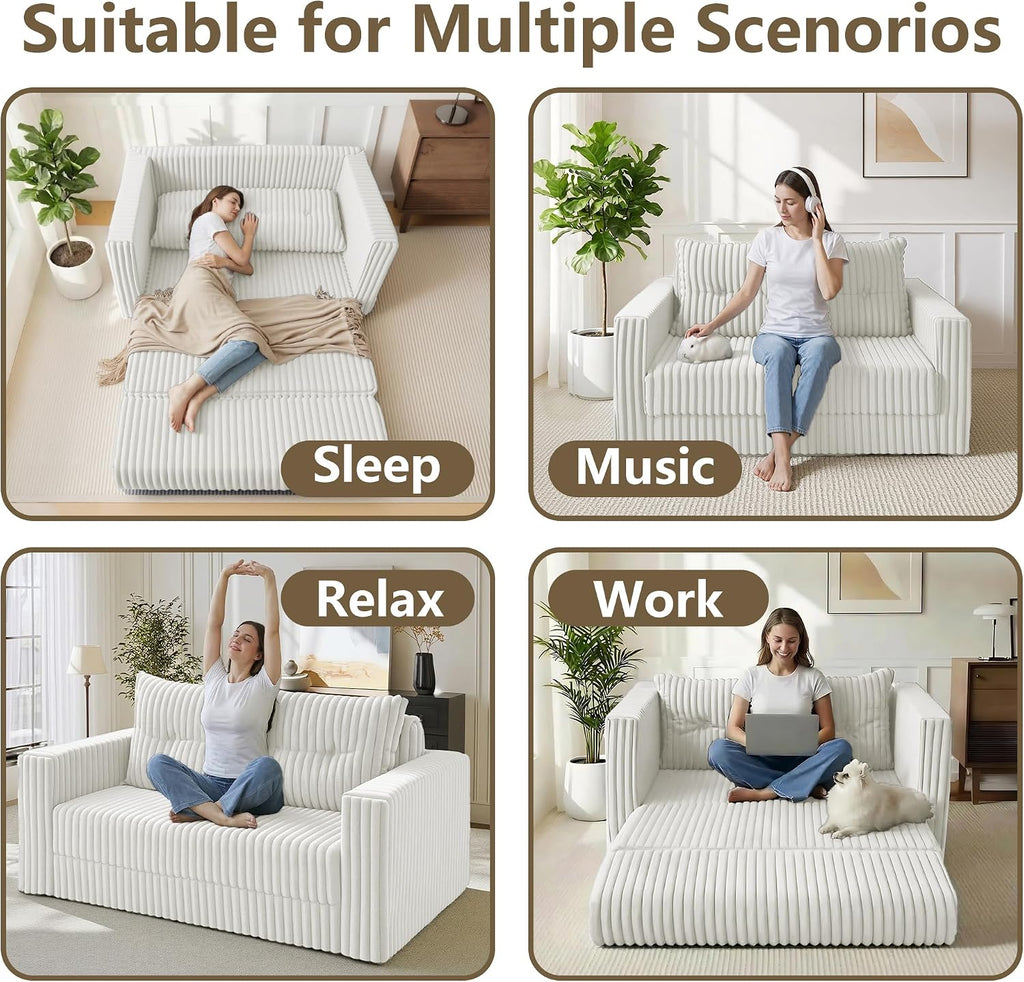 HABUTWAY Folding Sofa Bed, 2 in 1 Convertible Sleeper Chair with Pillow, Portable Fold Out Chair Bed with Armrest, Comfy Floor Couch, Lazy Sofa for Living Room Bedroom Dorm Home Office, Beige