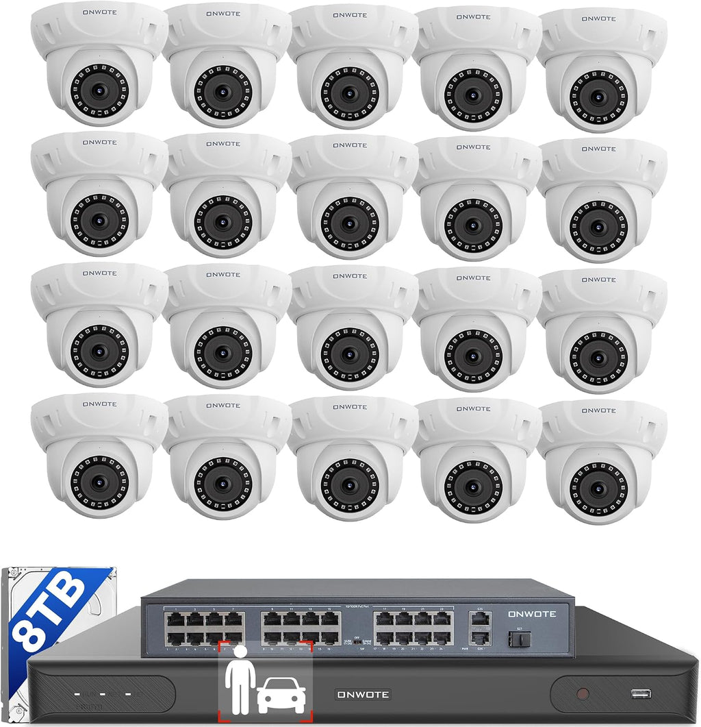 ONWOTE 12MP 32 Channel Security Camera System PoE, AcuSearch, AI Human Vehicle Detection, 20x 5MP Outdoor Audio PoE IP Cameras, 32CH 6K 4K Commercial NVR 8TB, 4 HDD Ports Support 40TB, Business CCTV