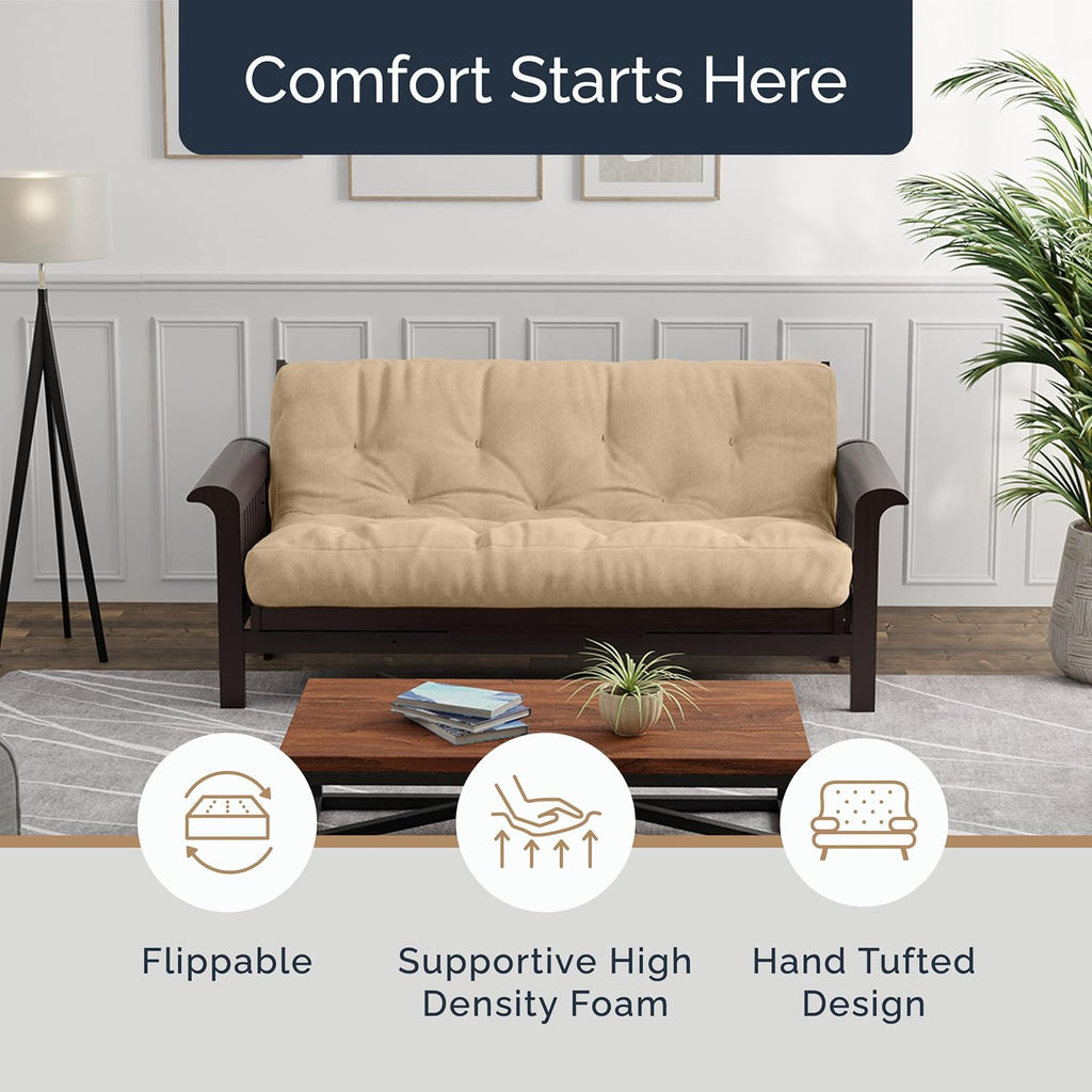 Loosh Home | 6' Queen Size Futon Sofa Bed Memory Foam Mattress - USA Made, Beige, Frame Not Included