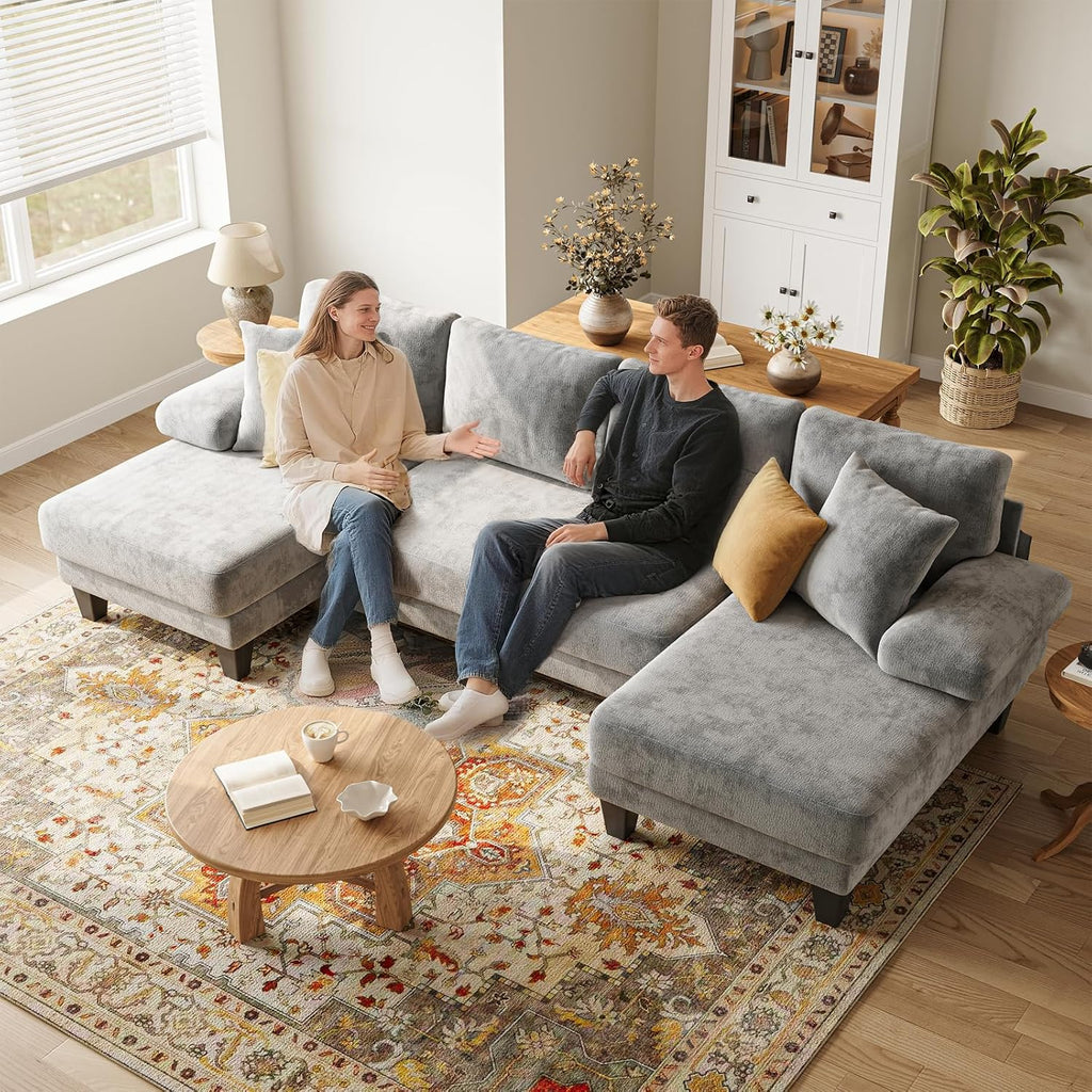 Txtin's Sleeper Sofa with Pull Out Couch Bed | 112 Inch Couches for Living Room | U-Shaped Convertible Sofa Bed | Chenille Light Grey