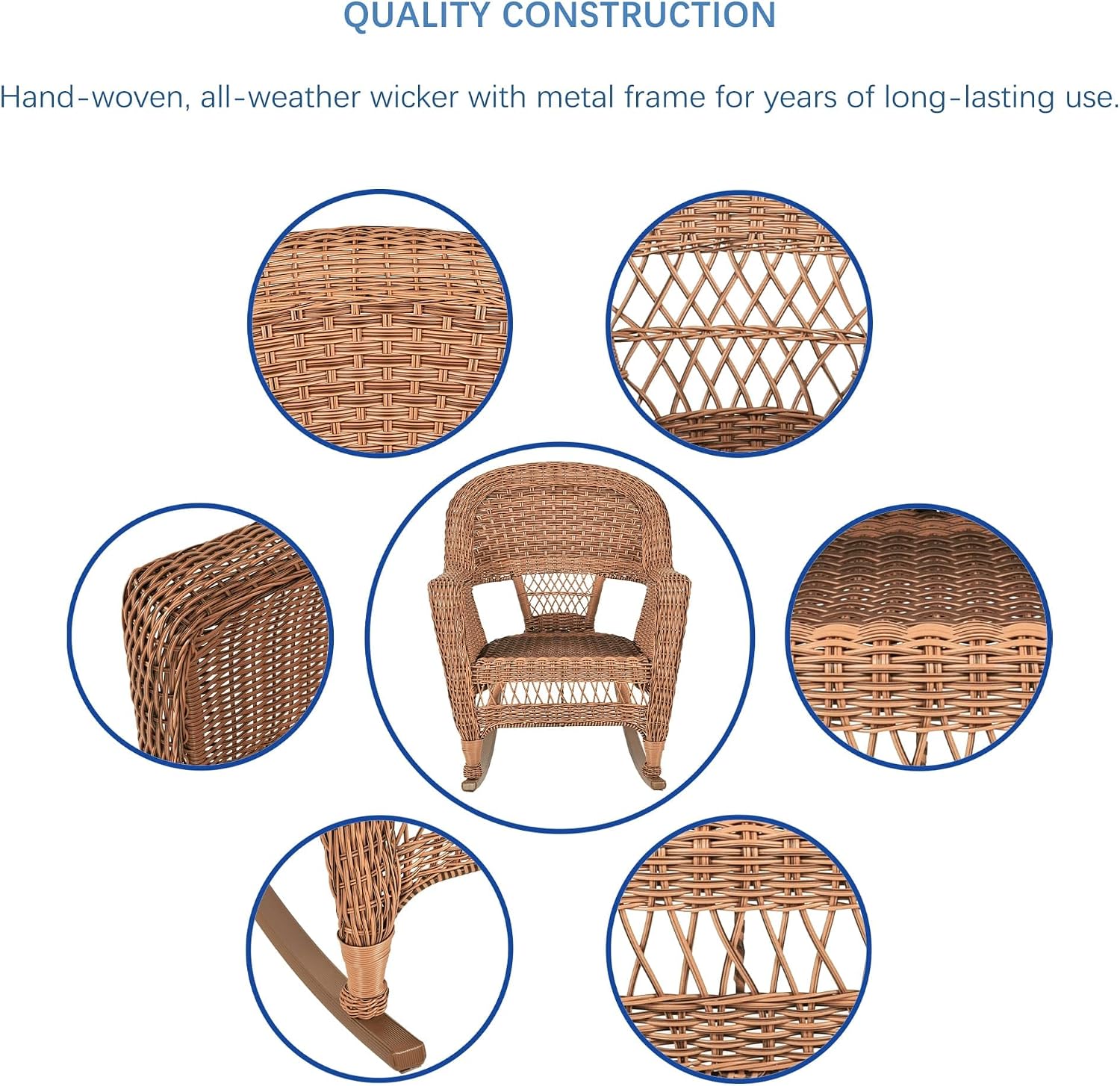 Jeco Set of 2 Wicker Rocker Chairs, Honey