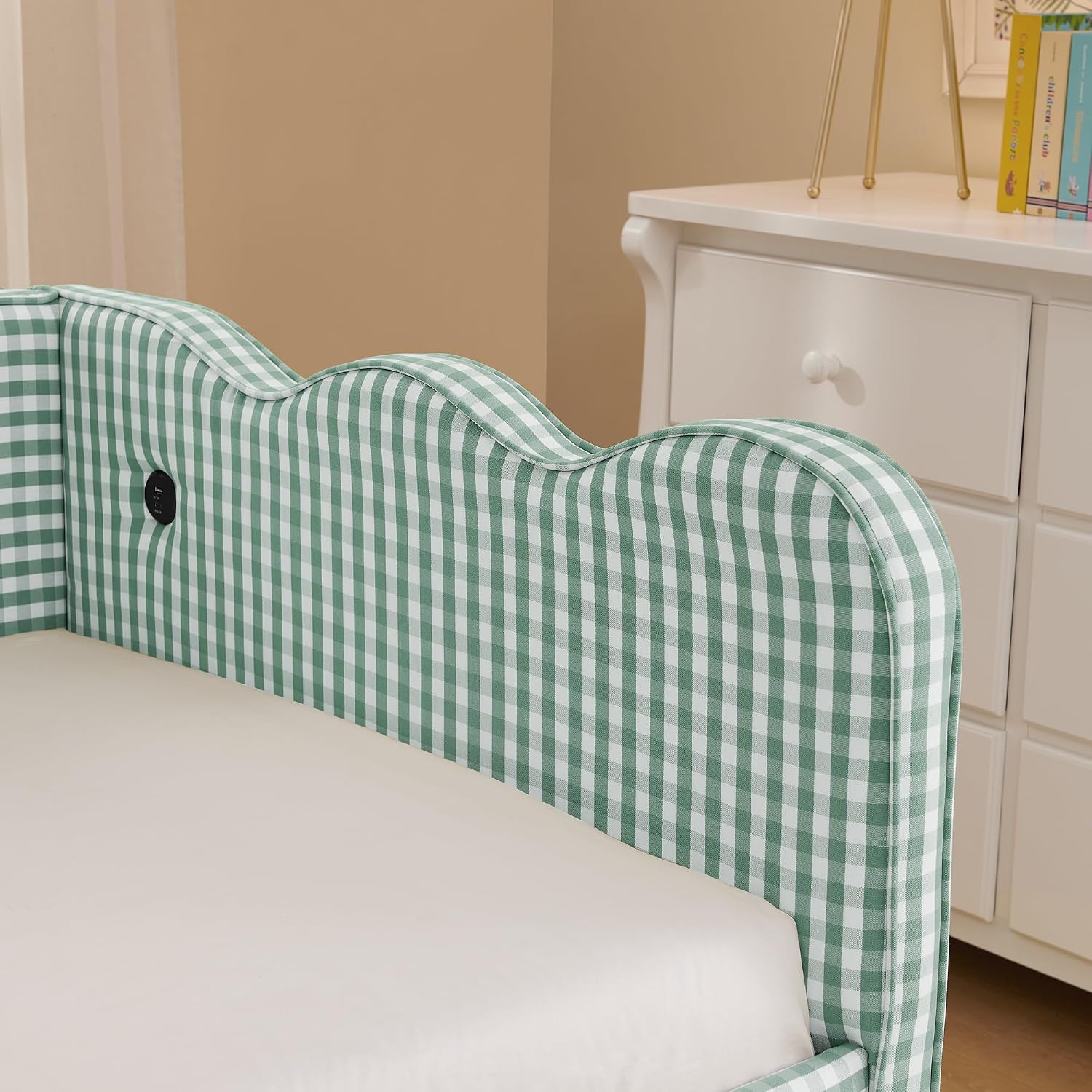 KEIKI Twin Size Upholstery Daybed with Trundle and USB, Twin to King Design Adorable Wave Shaped Extendable Linen Sofa Bed, Easy Assembly, No Box Spring Required, for Living Room and Bedroom, Cyan
