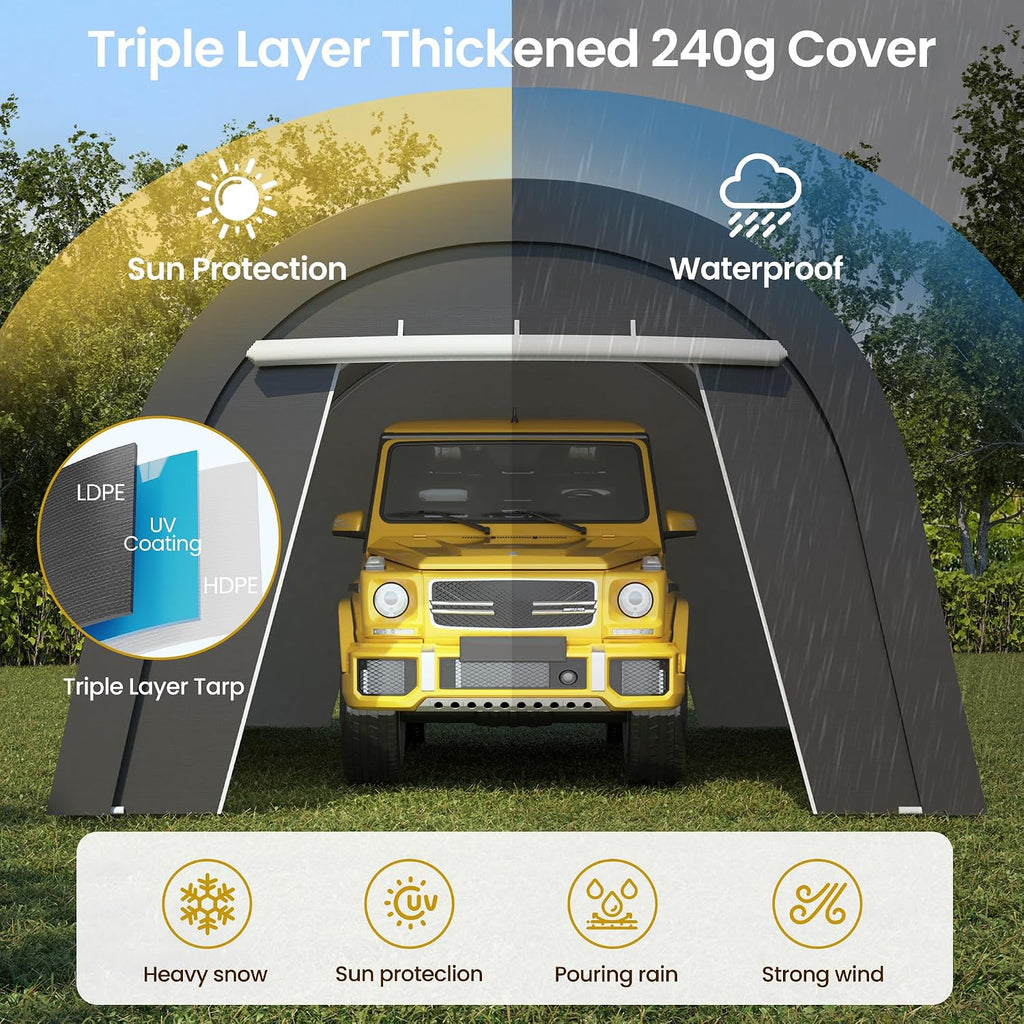 Kiss the Water Domed Carport with 4 Cloth Bags, Portable Garage with 2 Roll-up Doors, Heavy Duty Car Canopy Party Tent, All-Season Storage Shelter Shed for Cars, Truck, or Garden Tools, 13' x 20'