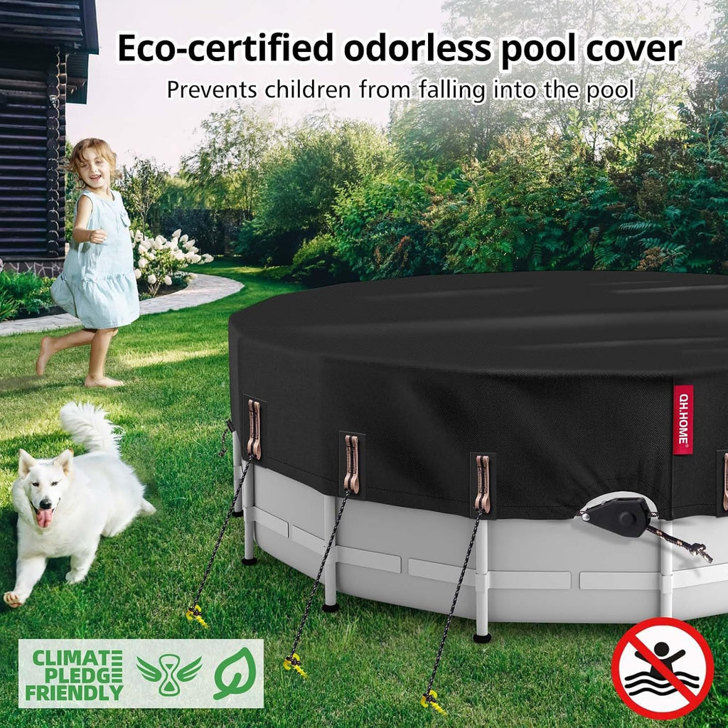 QH.HOME 24/26 Ft Round Pool Cover with Fast Tightening Patented Ratchet, Pool Covers for Above Ground Pools, One-Piece Tear Resistant Swimming Pool Cover Protector with Upgraded Ultimate Windproof
