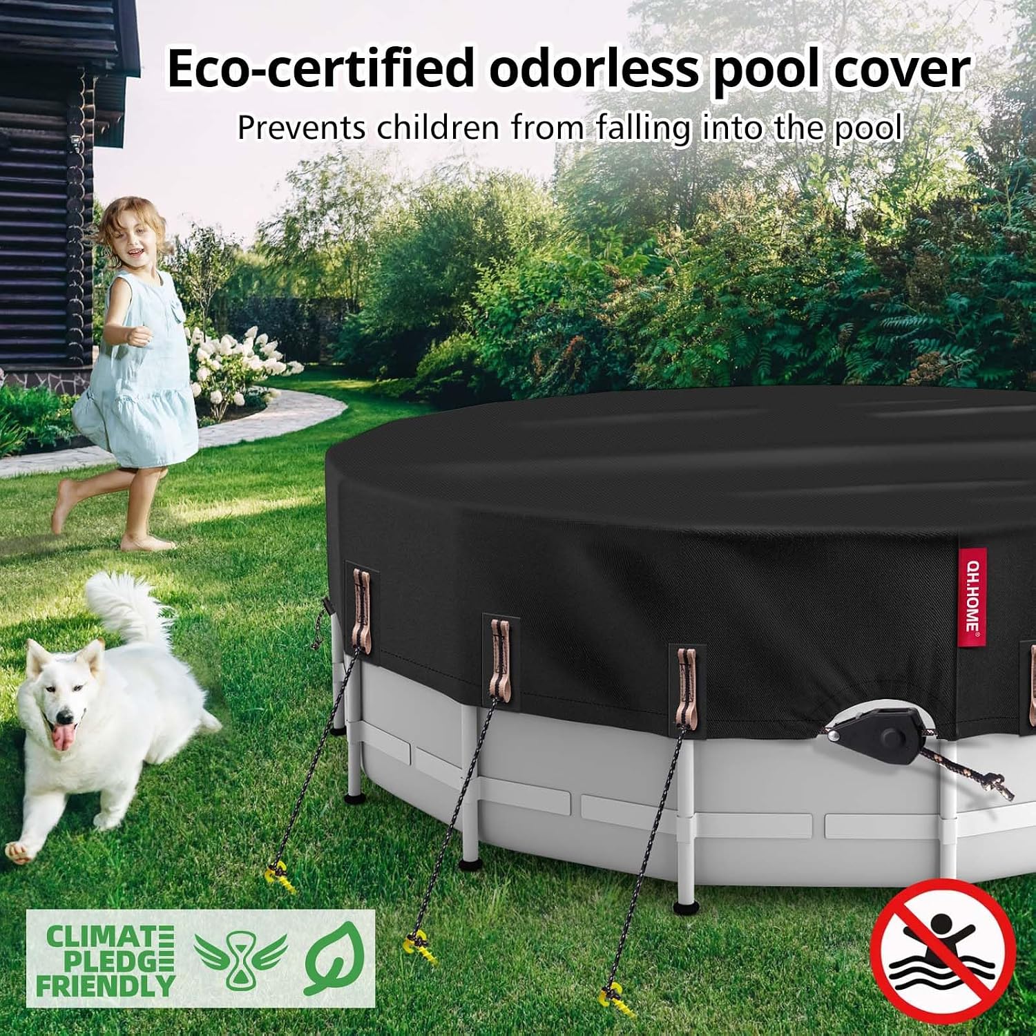 QH.HOME 24/26 Ft Round Pool Cover with Fast Tightening Patented Ratchet, Pool Covers for Above Ground Pools, One-Piece Tear Resistant Swimming Pool Cover Protector with Upgraded Ultimate Windproof