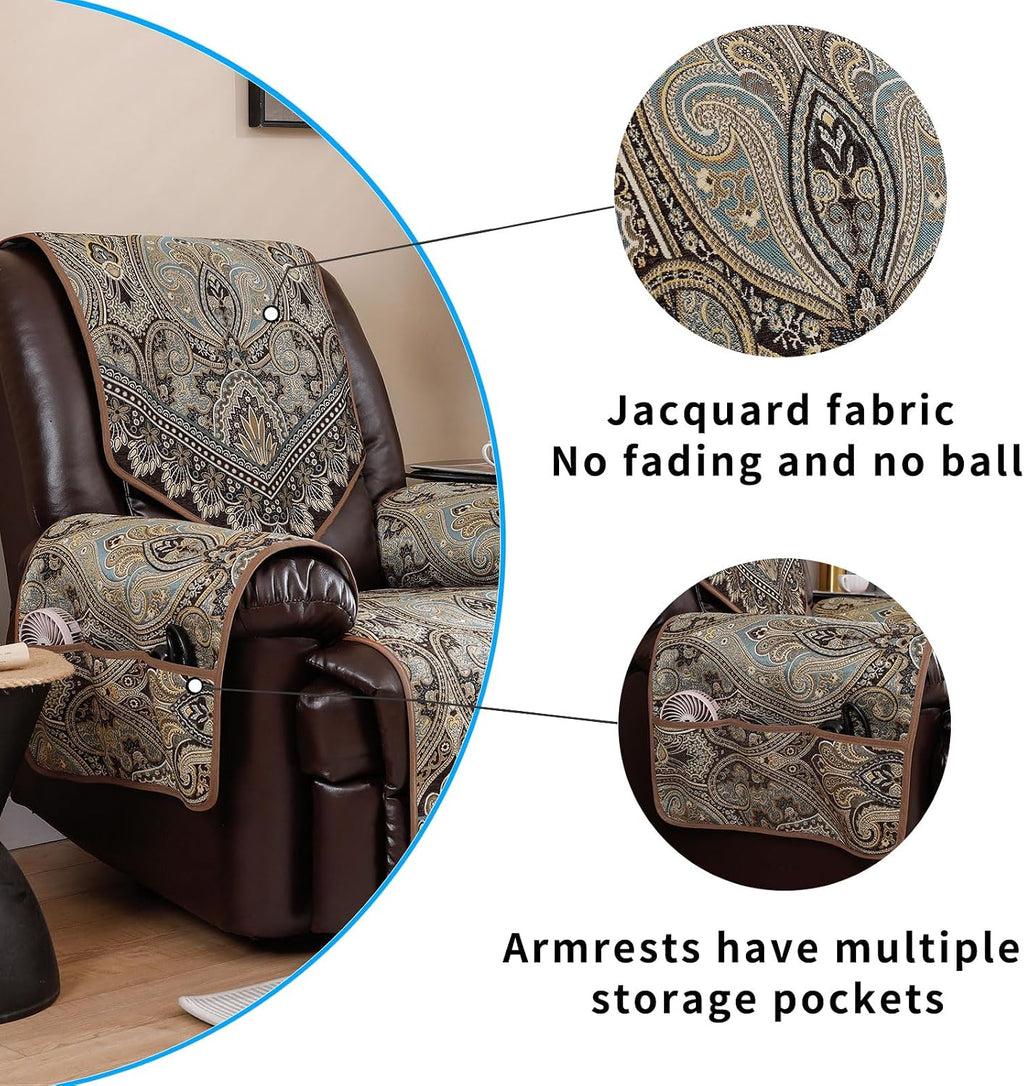 Waterproof Recliner Sofa Covers Non-Slip Recliner Couch Covers for 2 seat, Split Washable Jacquard Reclining Couch Covers Furniture Protecto (FLKF-Brown, 3 Seater)