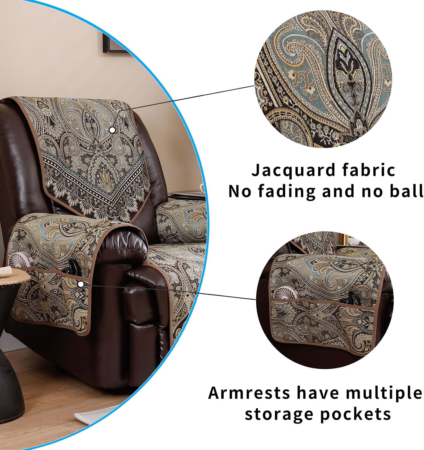 Waterproof Recliner Sofa Covers Non-Slip Recliner Couch Covers for 2 seat, Split Washable Jacquard Reclining Couch Covers Furniture Protecto (FLKF-Brown, 3 Seater)