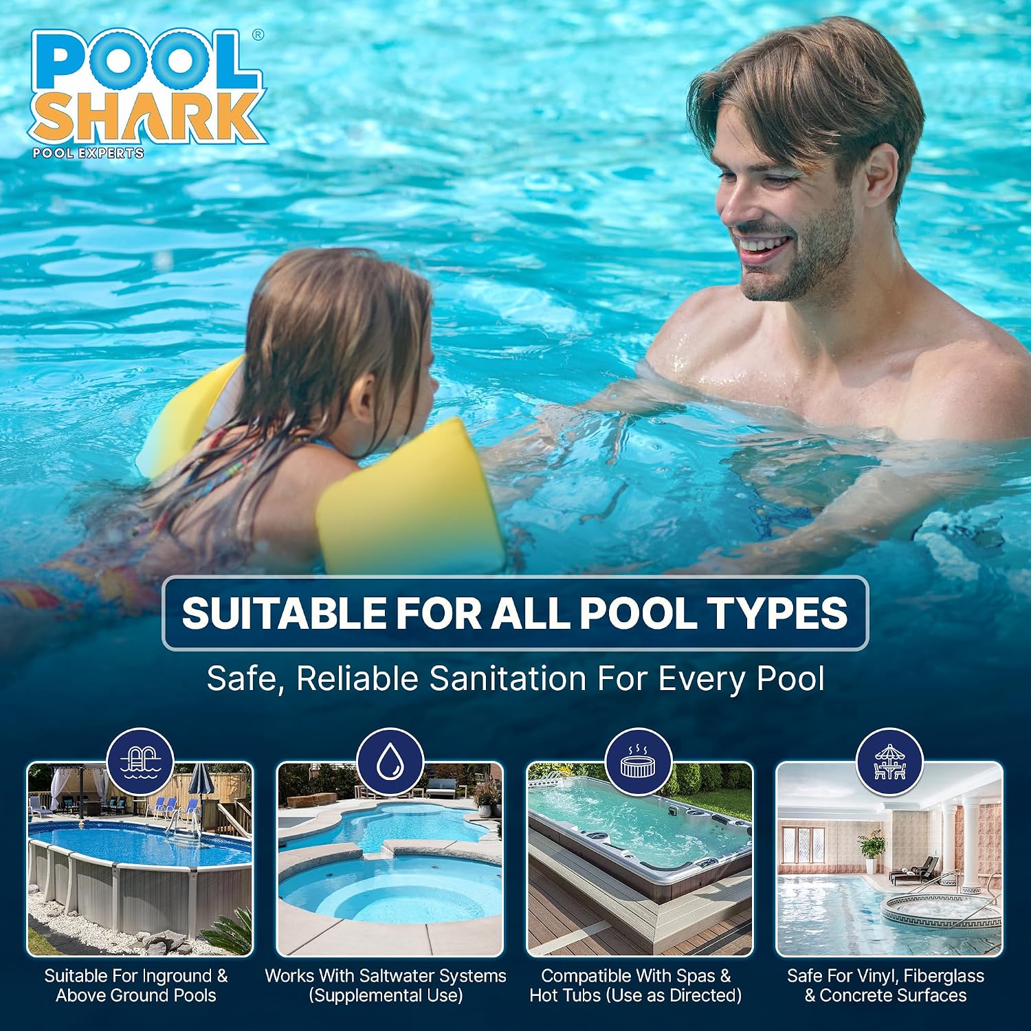 Pool Shark Swimming Pool Chlorine Tablets | 40 lbs | 3-Inch Chlorine Tablets | Slow-Dissolving 90% Active Chlorine Tabs | Pool Chemicals for Inground Pools, Above Ground Pools, Saltwater, Spa, Hot Tub