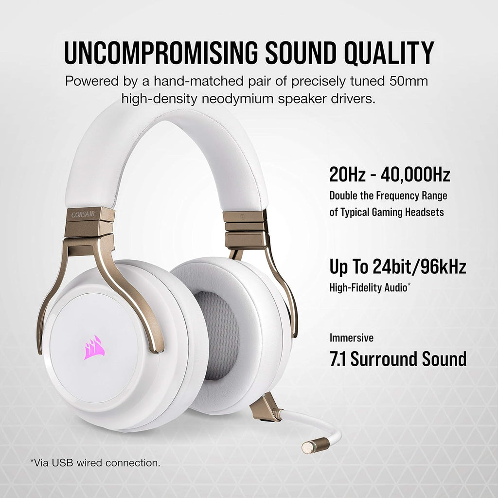 Corsair Virtuoso RGB Wireless Gaming Headset - High-Fidelity 7.1 Surround Sound w/Broadcast Quality Microphone - Memory Foam Earcups - 20 Hour Battery Life - Works with PC, PS5, PS4 - Pearl