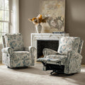 HULALA Home Rocker Recliner Set of 2, Modern Printed Fabric Swivel Glider with Adjustable Backrest & Footrest, Teal