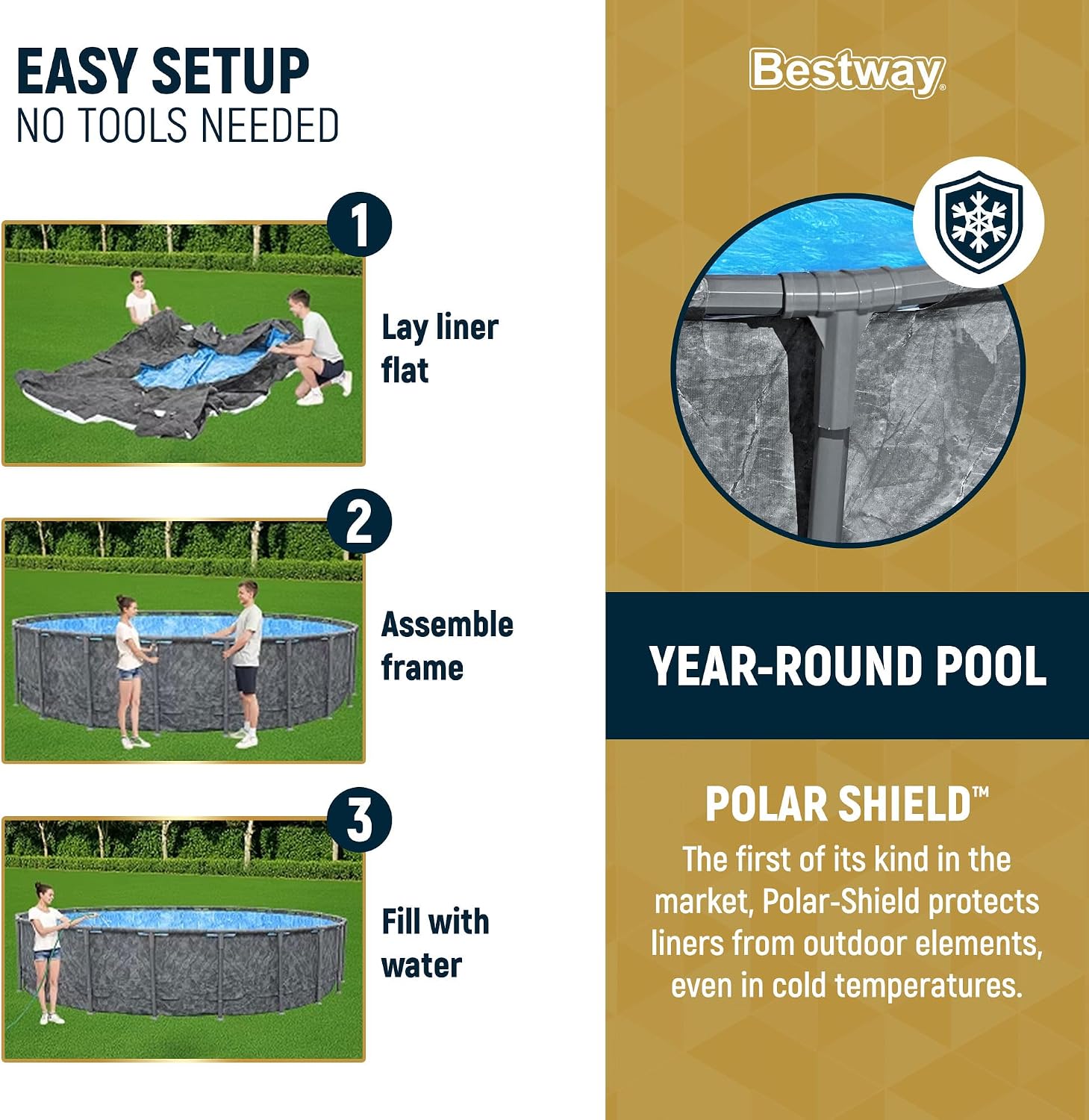 Bestway APX 365 22' x 52' Above Ground Pool, Round Metal Frame Outdoor Swimming Pool Set with Sand Filter Pump, Ladder, and Cover, Dark Marble
