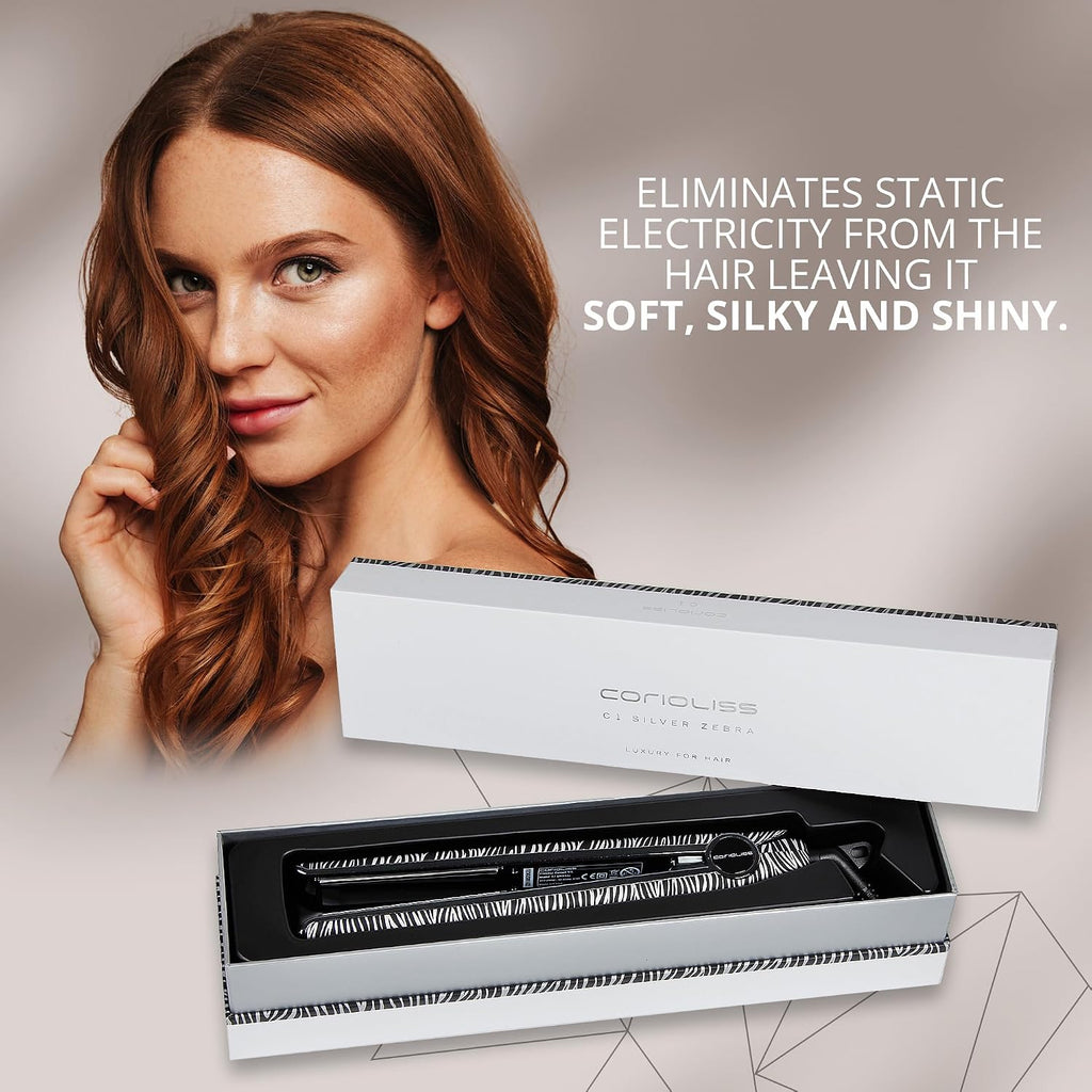 Corioliss C1 Flat Iron Hair Straightener Professional Titanium Plates Temperature Control Travel Case (Zebra Silver)