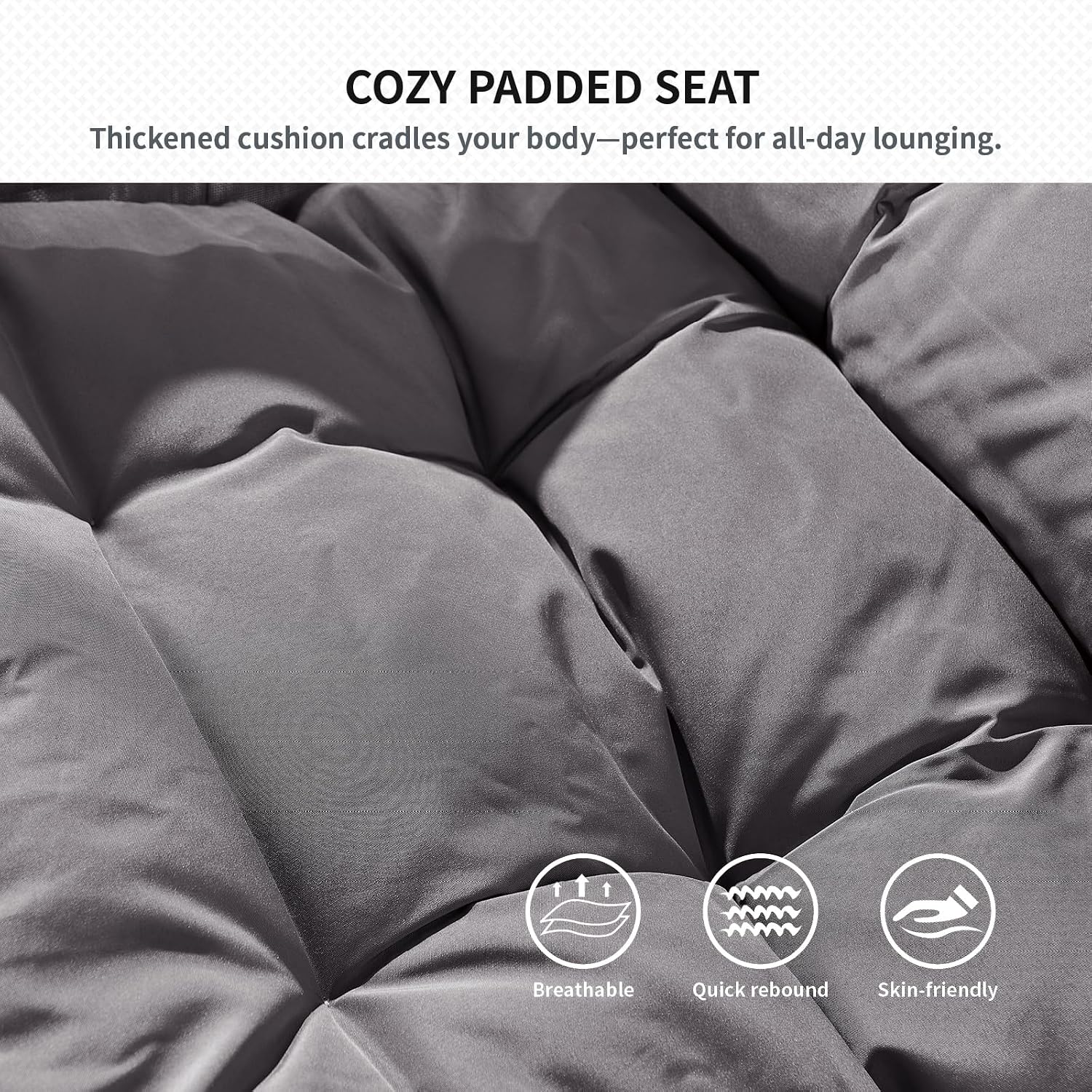 Outdoor Rocking Chair, Modern Cozy Lounge Patio Rocker, Indoor Reading Chair with Side Pockets, Anti-Slip Base for Bedroom, Living Room, Porch, Garden, Lawn