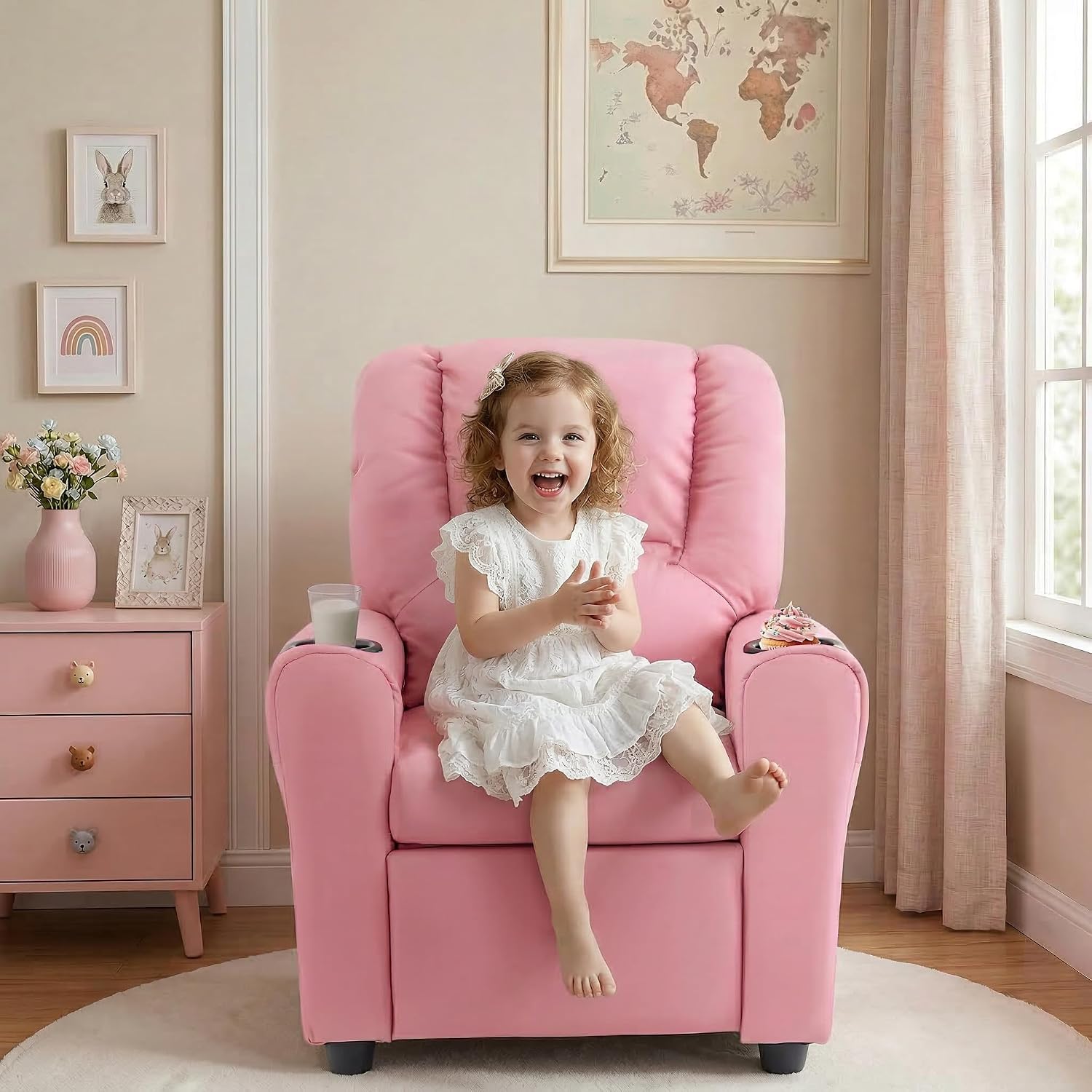 Candy Kids Reclining Chair Leather Recliner Sofa Push Back Toddler Youth Children Child Ages 1-6