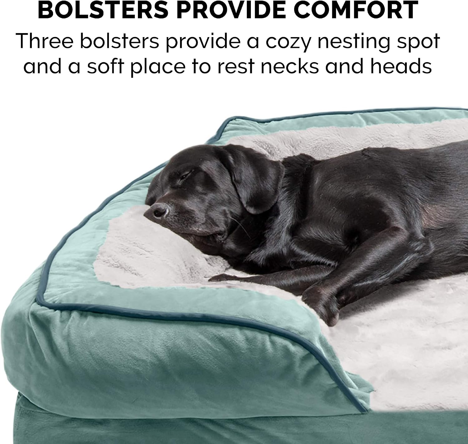 Furhaven Orthopedic Dog Bed for Large Dogs w/ Removable Bolsters & Washable Cover, For Dogs Up to 125 lbs - Plush & Velvet Waves Perfect Comfort Sofa - Celadon Green, Jumbo Plus/XXL