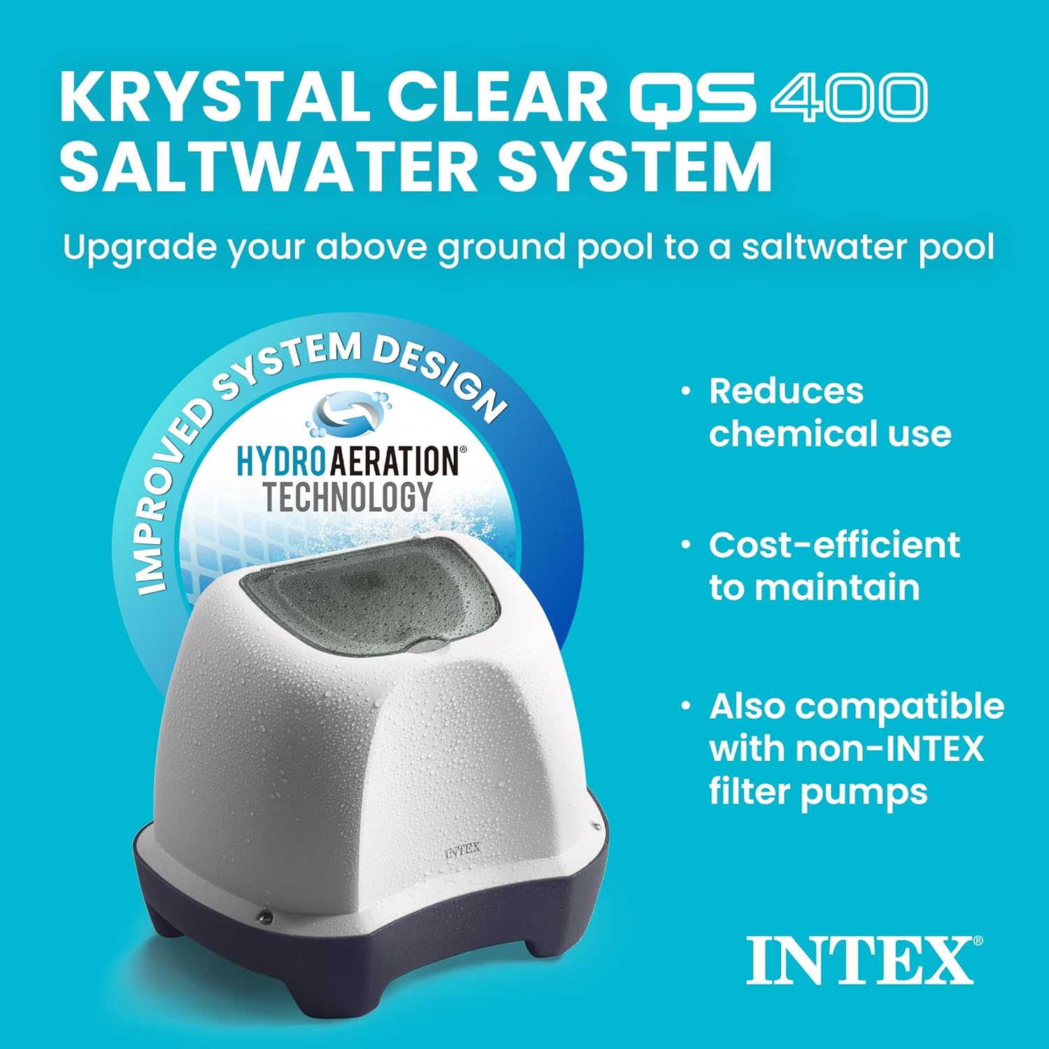 INTEX Krystal Clear Saltwater Pool Chlorine System for Above Ground Pools up to 4,500 Gallons, Pool Cleaner with Automatic Timer and Self Cleaning