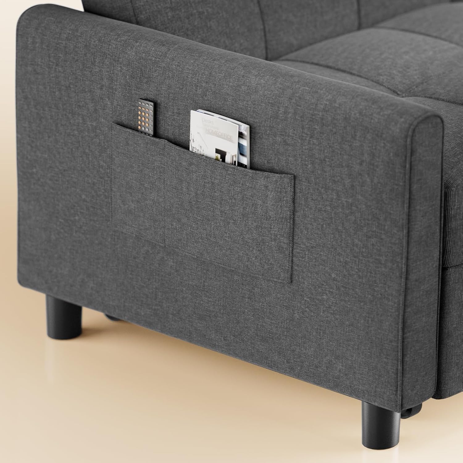 Aiho Sleeper Sofa Chair with Bed, 3-in-1 Convertible Sofa Bed in Modern Linen Fabric for Apartment Living Room Study, Dark Gray