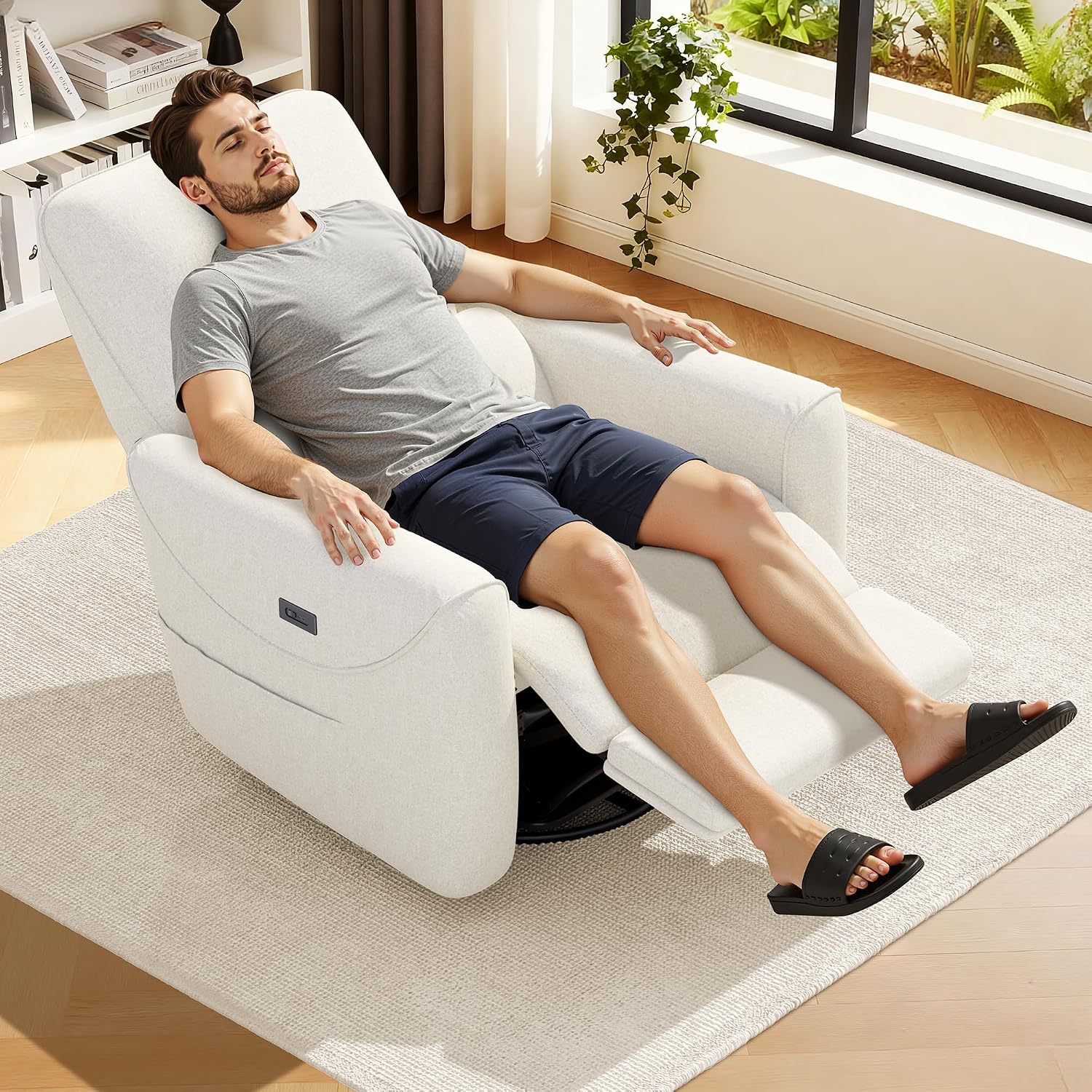KINGYES Power Recliner Chair, 270° Swivel Glider, Living Room Recliner with USB-C Port, Nursery Rocking Chair, Beige