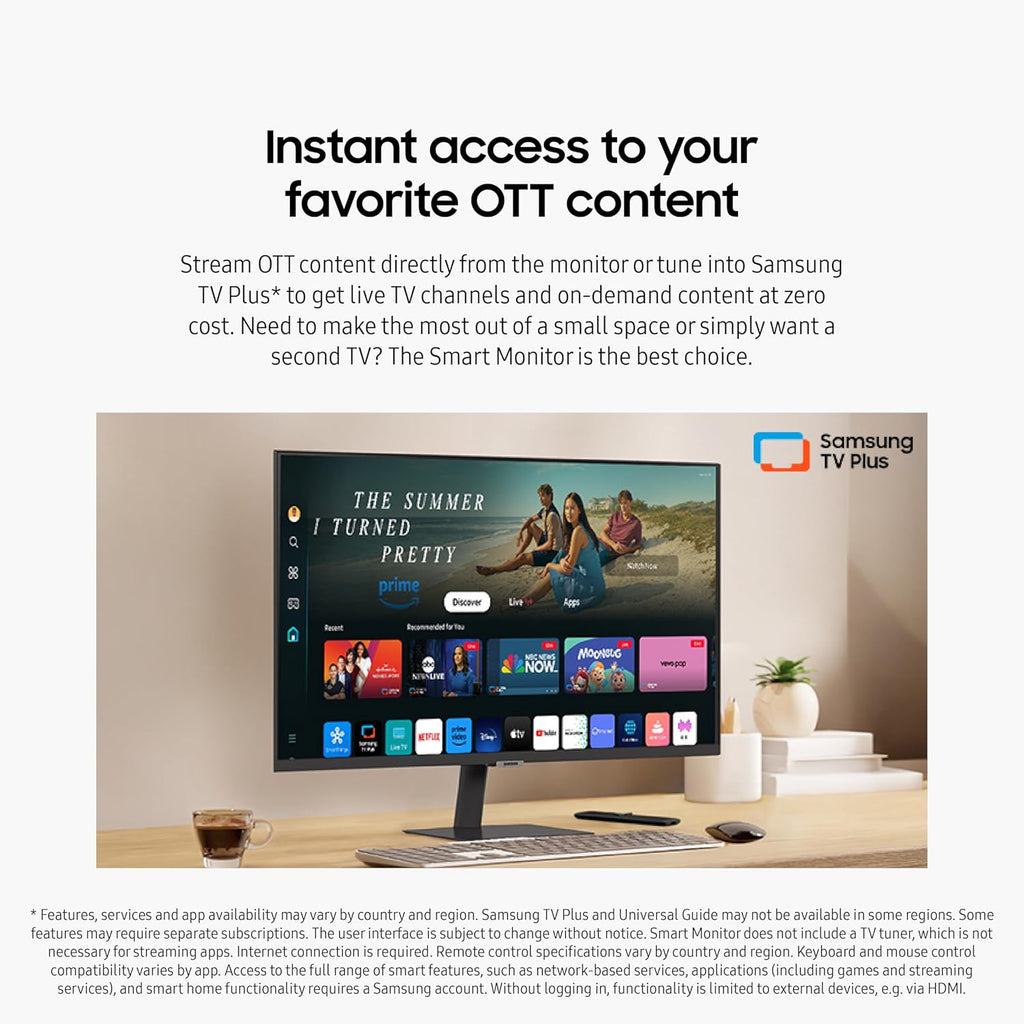 SAMSUNG 32-Inch M5 (M50D) Series FHD Smart Monitor with Streaming TV, Speakers, HDR10, Gaming Hub, Multiple Ports, Workout Tracker, Vision Accessibility Tools, LS32DM500ENXGO, 2024 (Renewed)