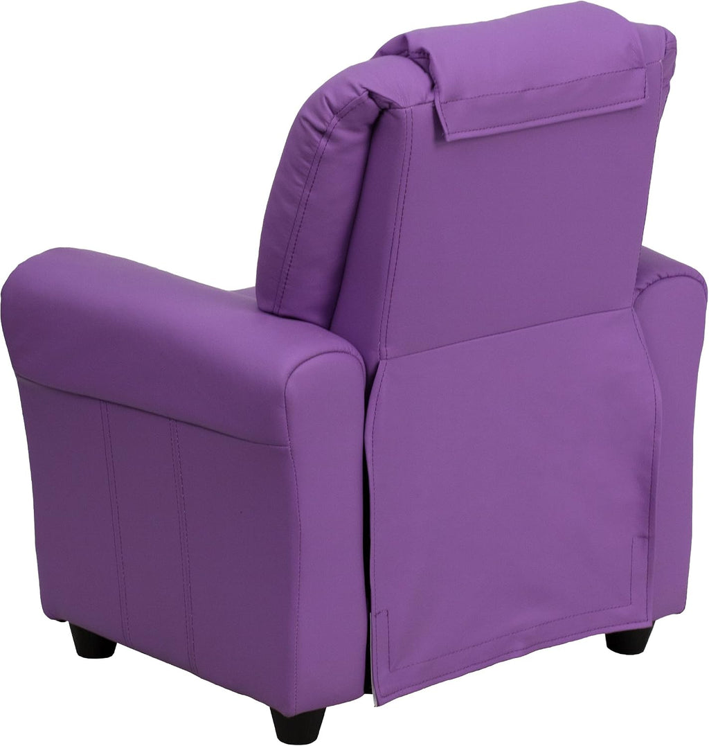 EMMA + OLIVER Lavender Vinyl Kids Recliner with Cup Holder and Headrest