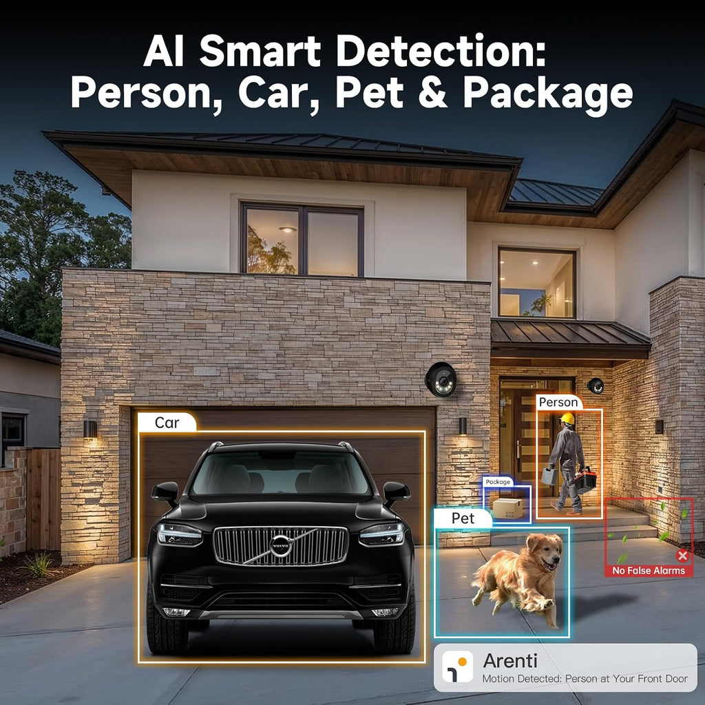 ARENTI PoE Security Camera System, 5MP PoE Cameras Outdoor with H.265 8CH NVR for Home Surveillance System, AI Detection, 2 Way Audio, No Subscription, 2TB HDD, 24/7 Recording
