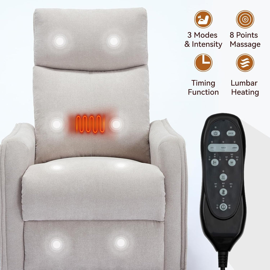 Massage Chair Recliner with Heat, 360° Swivel Glider Rocker with Reclining Backrest and Footrest, Manual Lazy Boy Recliners for Adults, Modern Nursery Rocking Chairs (Beige)