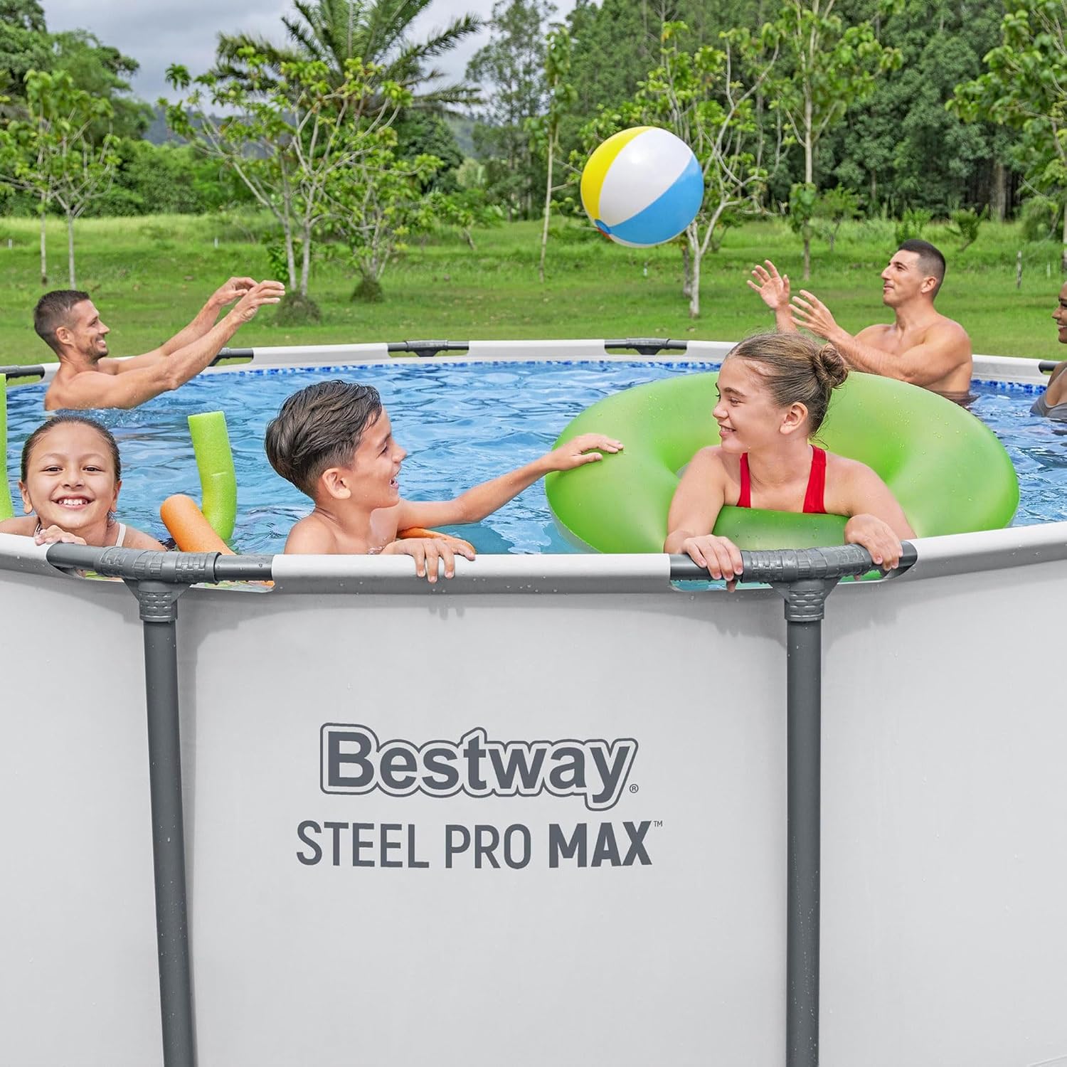 Bestway Steel Pro MAX 13' x 48' Above Ground Pool, Round Metal Frame Outdoor Swimming Pool Set with Filter Pump, Ladder, and Cover, Gray