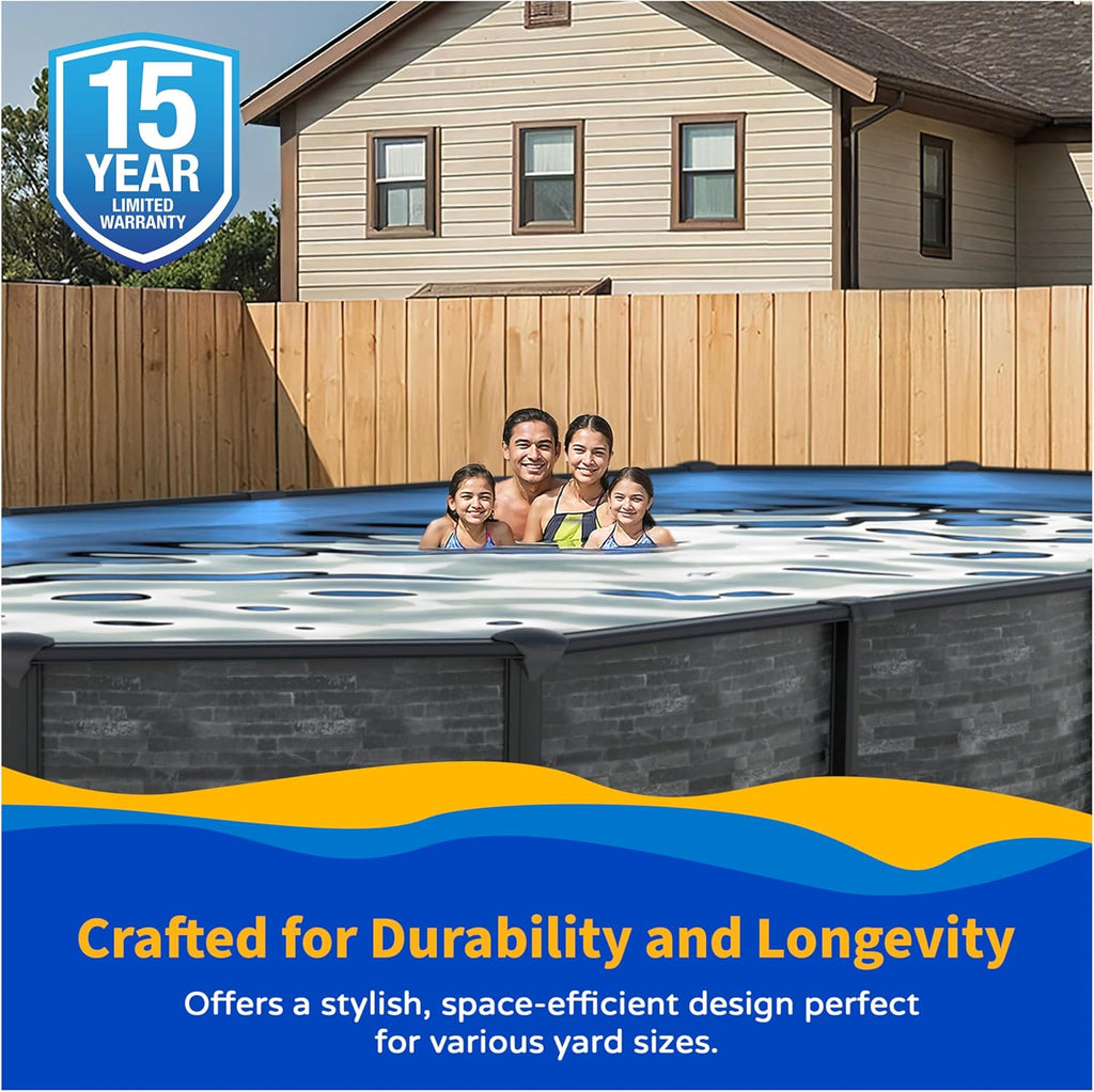 Blue Wave Marbella 15-ft x 30-ft Oval 52-in Deep Above Ground Swimming Pool – Steel Wall & Top Rails, Sand Filter, Skimmer, Liner, A-Frame Ladder & Maintenance Kit – Complete Outdoor Pool Accessories