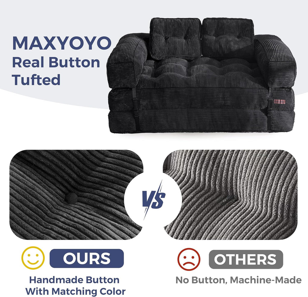 MAXYOYO Folding Sofa Bed, L-Shaped Convertible Sofa Bed with Armrest Foldable Sleeper Couch with Pillow, Portable Fold Out Chair Comfy Floor Couch Lounge for Living Room Bedroom, Black, Double