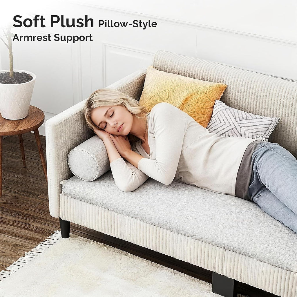 VINGLI Daybed Twin Size Corduroy Upholstered Comfy Sleeper Couch Sofa Bed for Living Room, Movie Room, Bedroom, Beige White