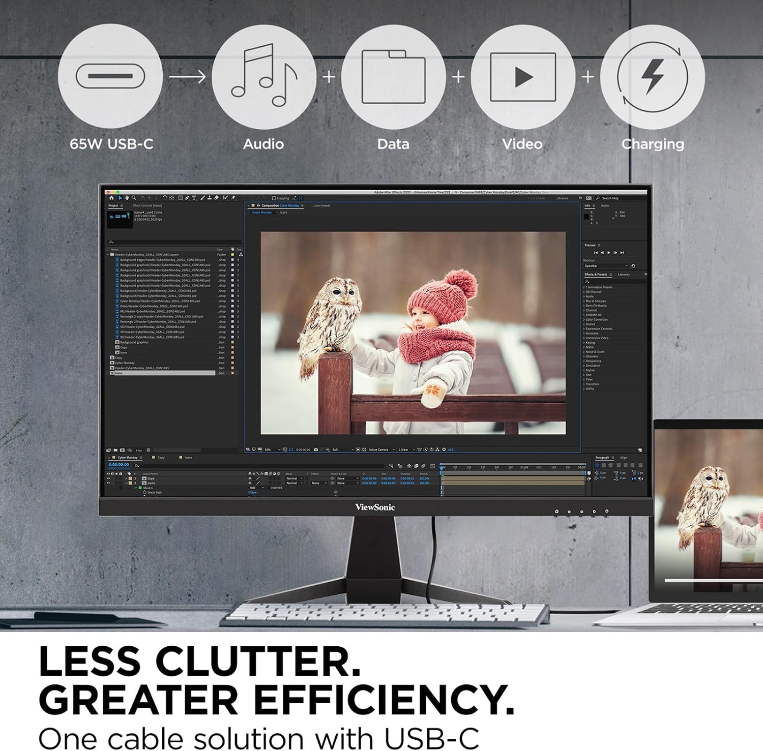 ViewSonic VX2467U 24 Inch 1080p Monitor, IPS Display with 65W USB-C and Eye Care Technology for Home and Office Entertainment, Ultra-Thin Bezels, HDMI, and VGA Inputs