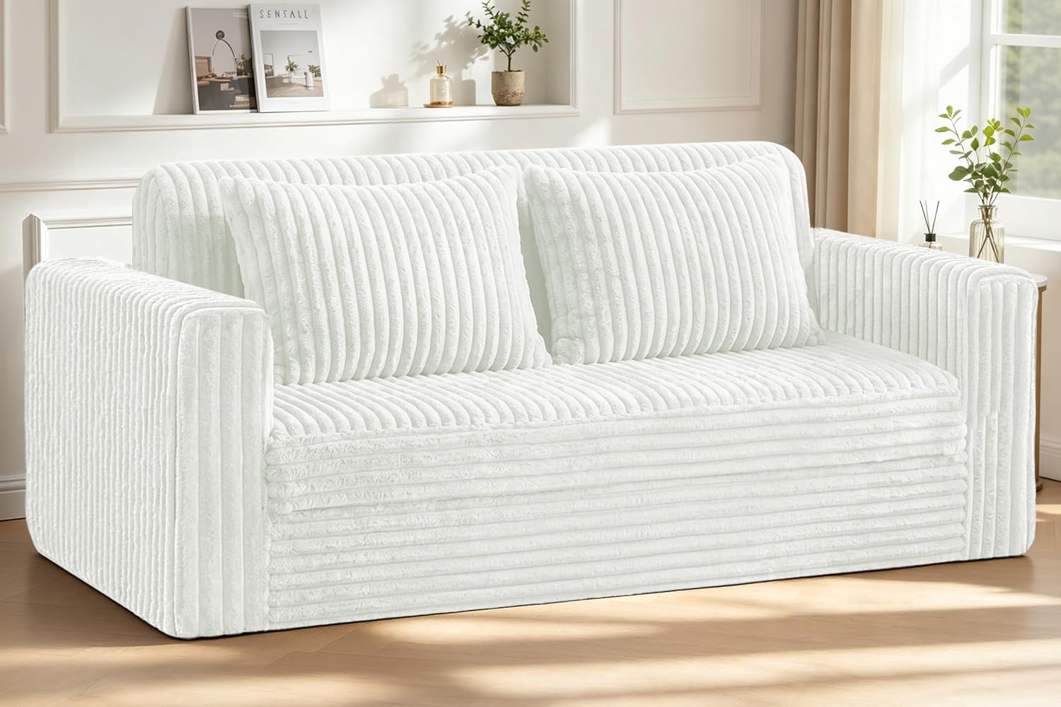 HABUTWAY Folding Sofa Bed, 2 in 1 Convertible Sleeper Chair with 2 Pillows, Portable Fold Out Chair Bed with Armrest, Comfy Floor Couch, Lazy Sofa for Living Room Bedroom Dorm Home Office, Beige