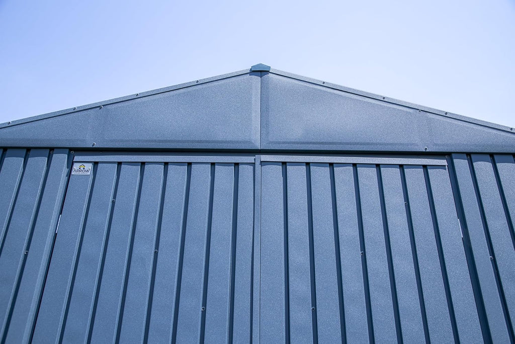 Arrow Shed Elite 14' x 12' Tall Outdoor Steel Storage Shed with High Gable and Lockable Doors Storage Building, Blue Grey
