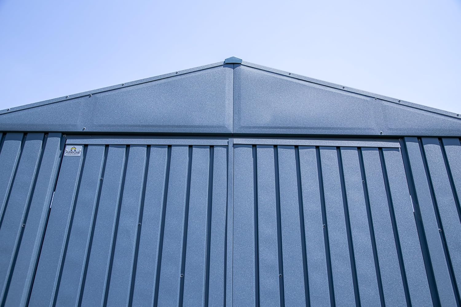 Arrow Shed Elite 14' x 12' Tall Outdoor Steel Storage Shed with High Gable and Lockable Doors Storage Building, Blue Grey